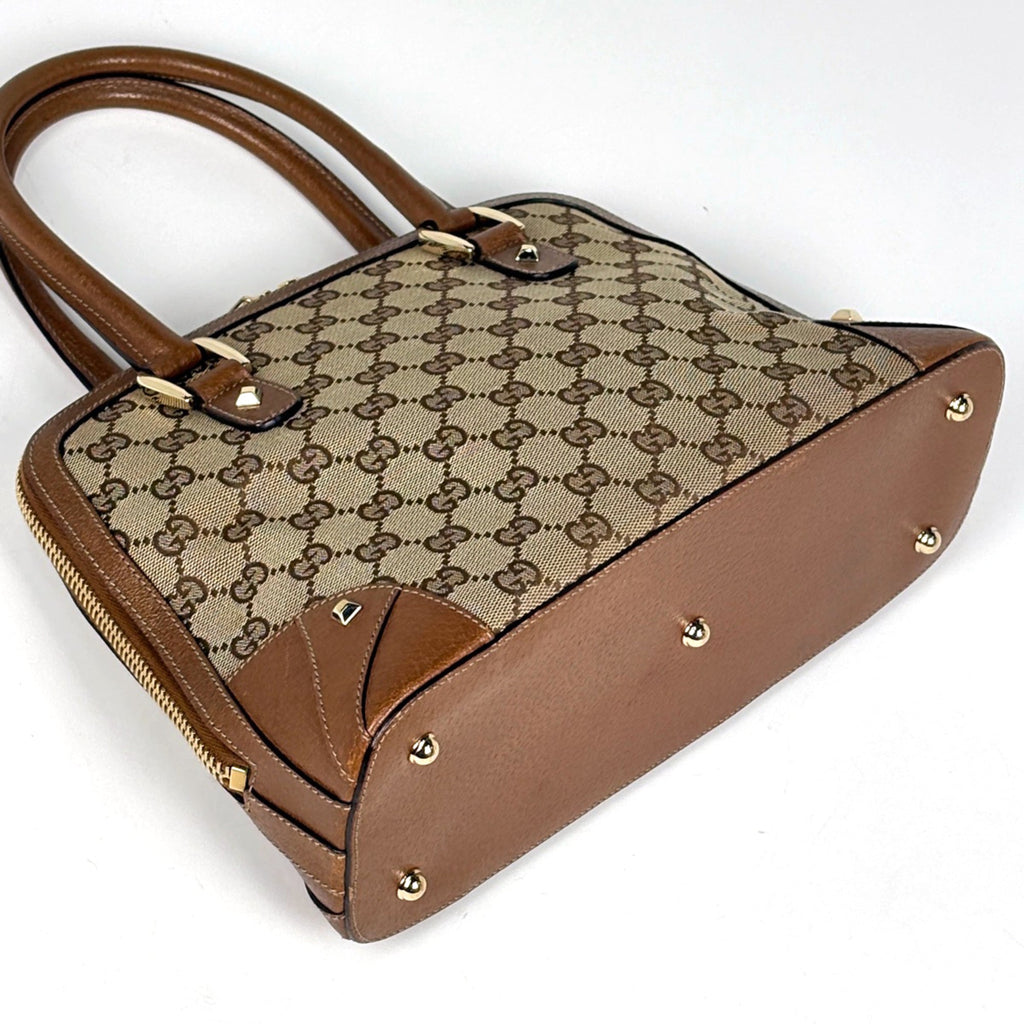Gucci Gg Canvas Brown Gg Canvas Leather Handbag (Pre-Owned)