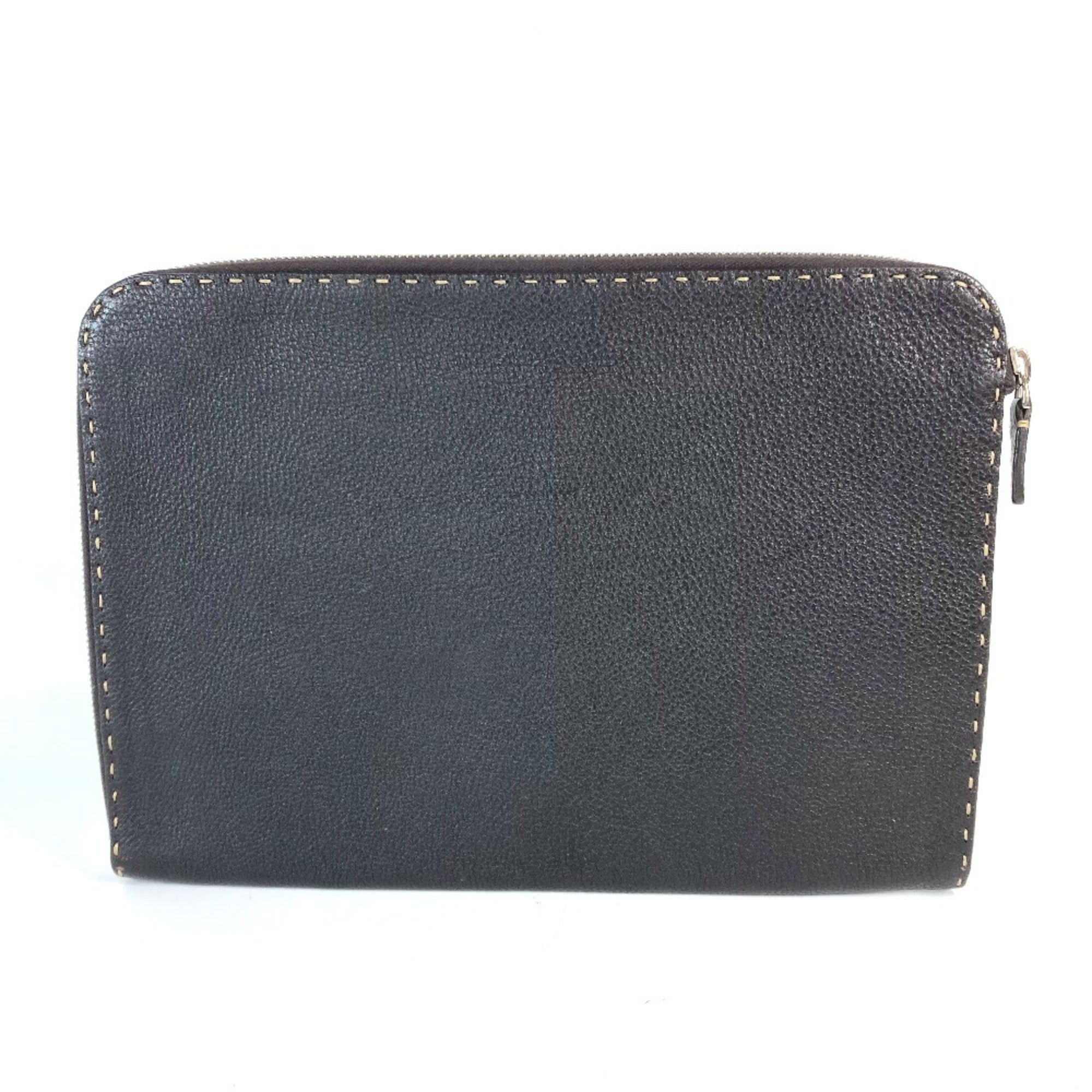 Fendi Dark Brown Leather Clutch Bag Pouch