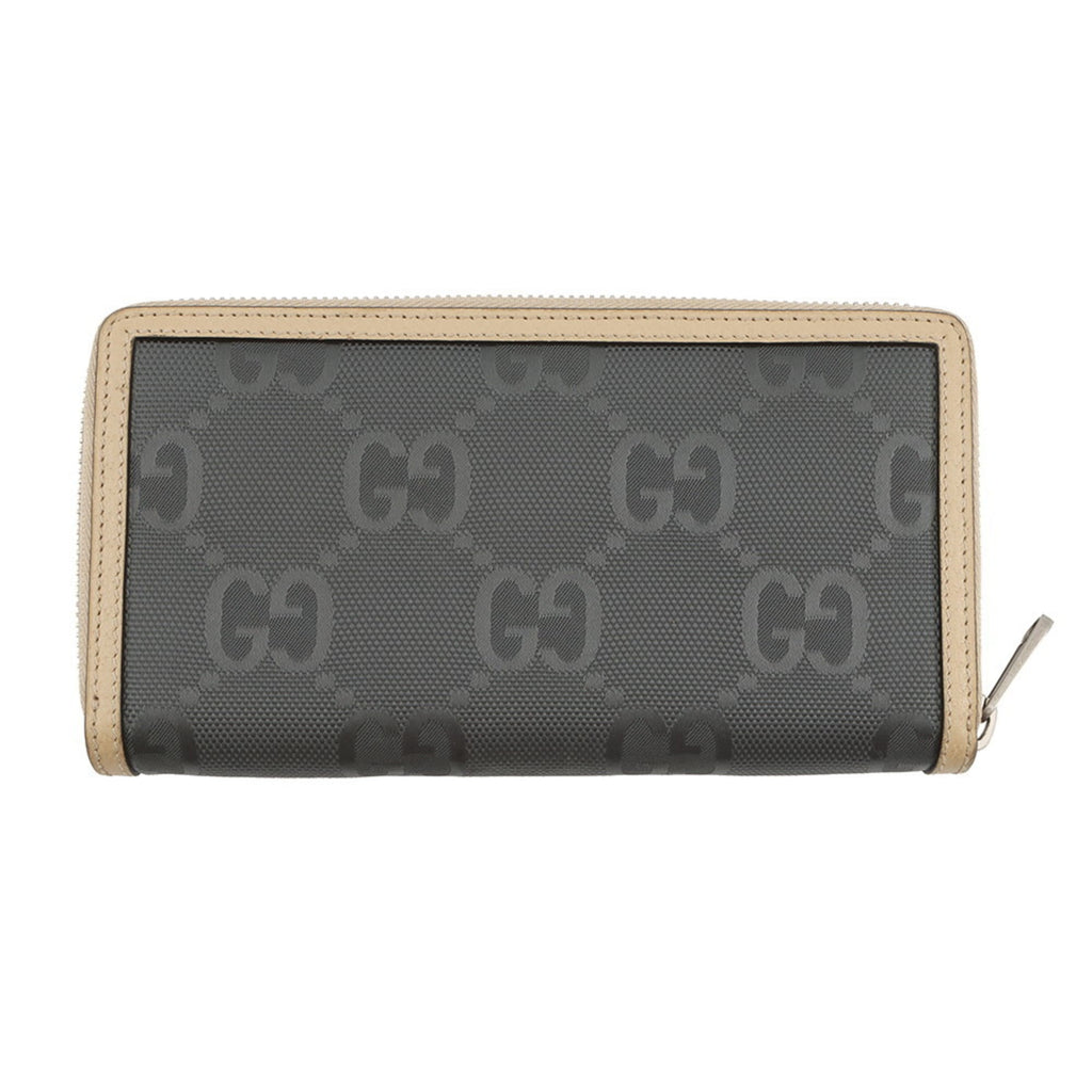 Gucci Beige Gray Nylon Leather Long Wallet (Bi-Fold) (Pre-Owned)