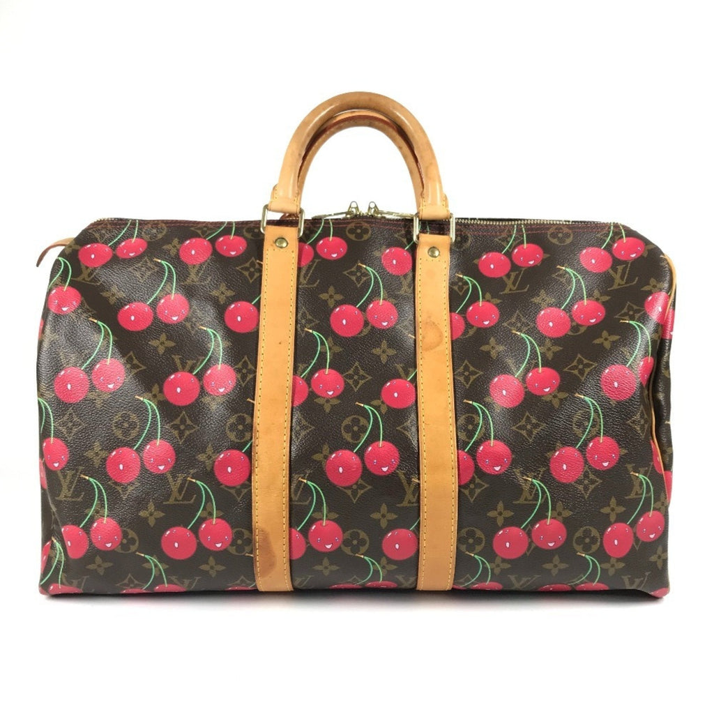 Louis Vuitton Brown Red Color Monogram Cherry Blossom Canvas Boston Bag