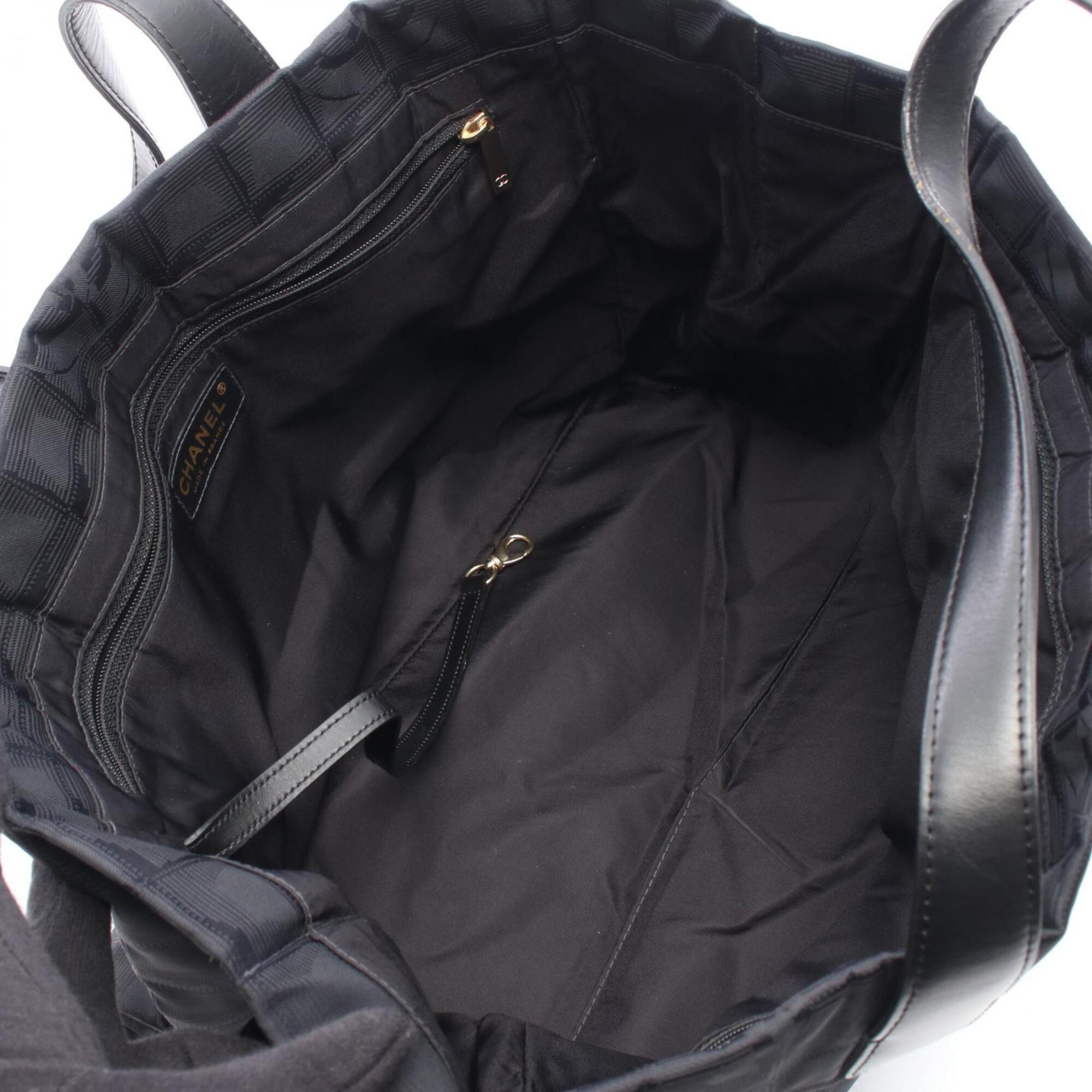 Chanel Black Leather Nylon Canvas Handbag Tote Bag