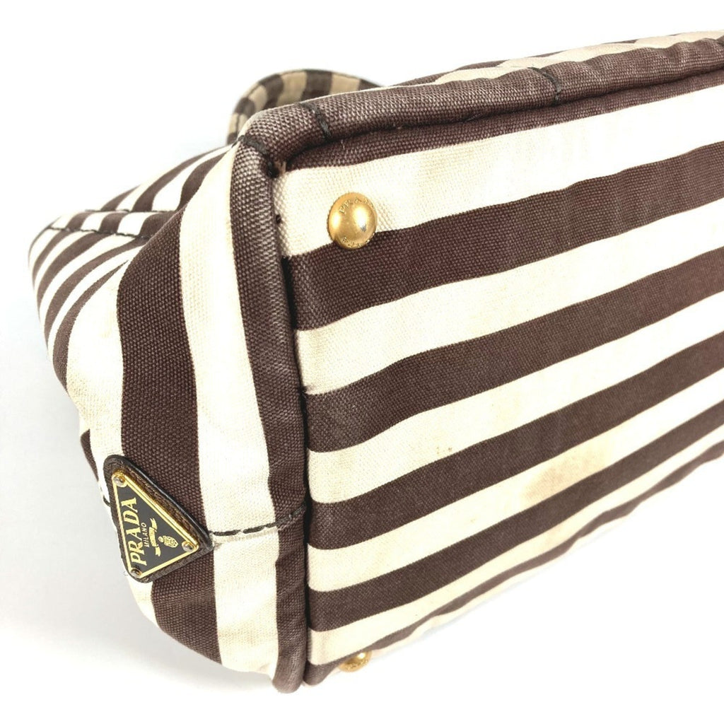 Prada Brown White Canvas Handbag Tote Bag