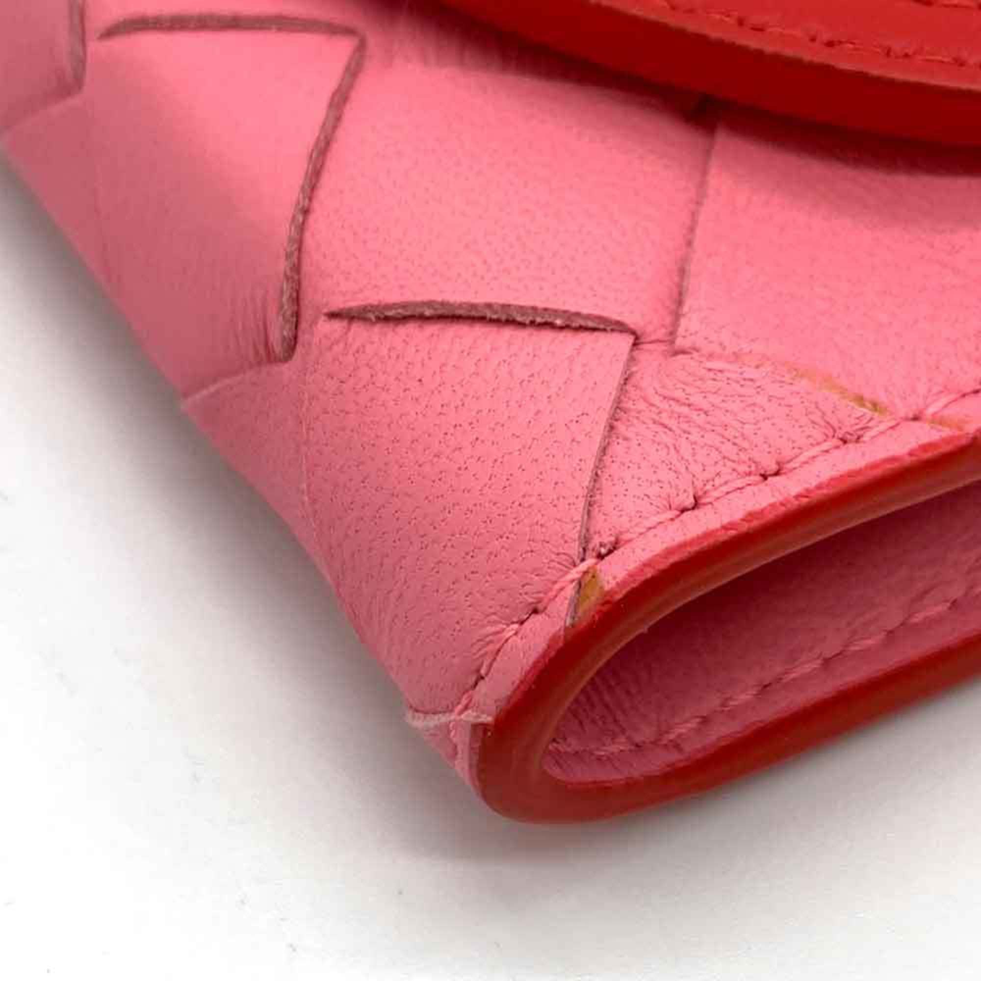Bottega Veneta Pink Red Color Leather Wallet (Bi-Fold)