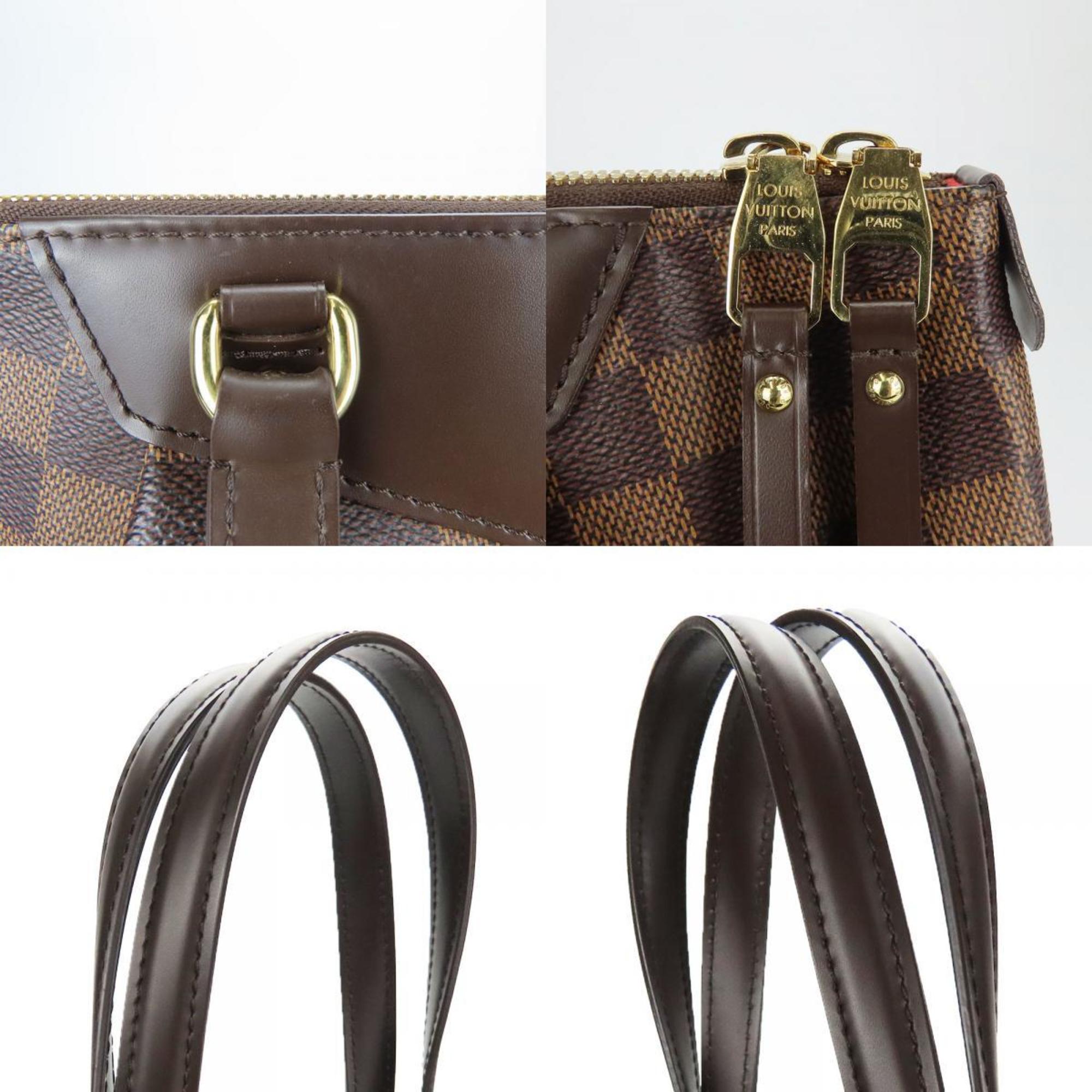 Louis Vuitton Brown Damier Canvas Leather Tote Bag