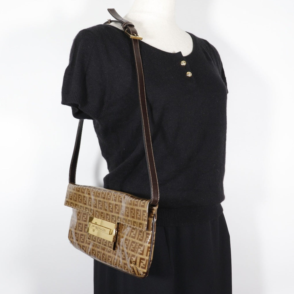 Fendi Brown Vinyl Shoulder Bag