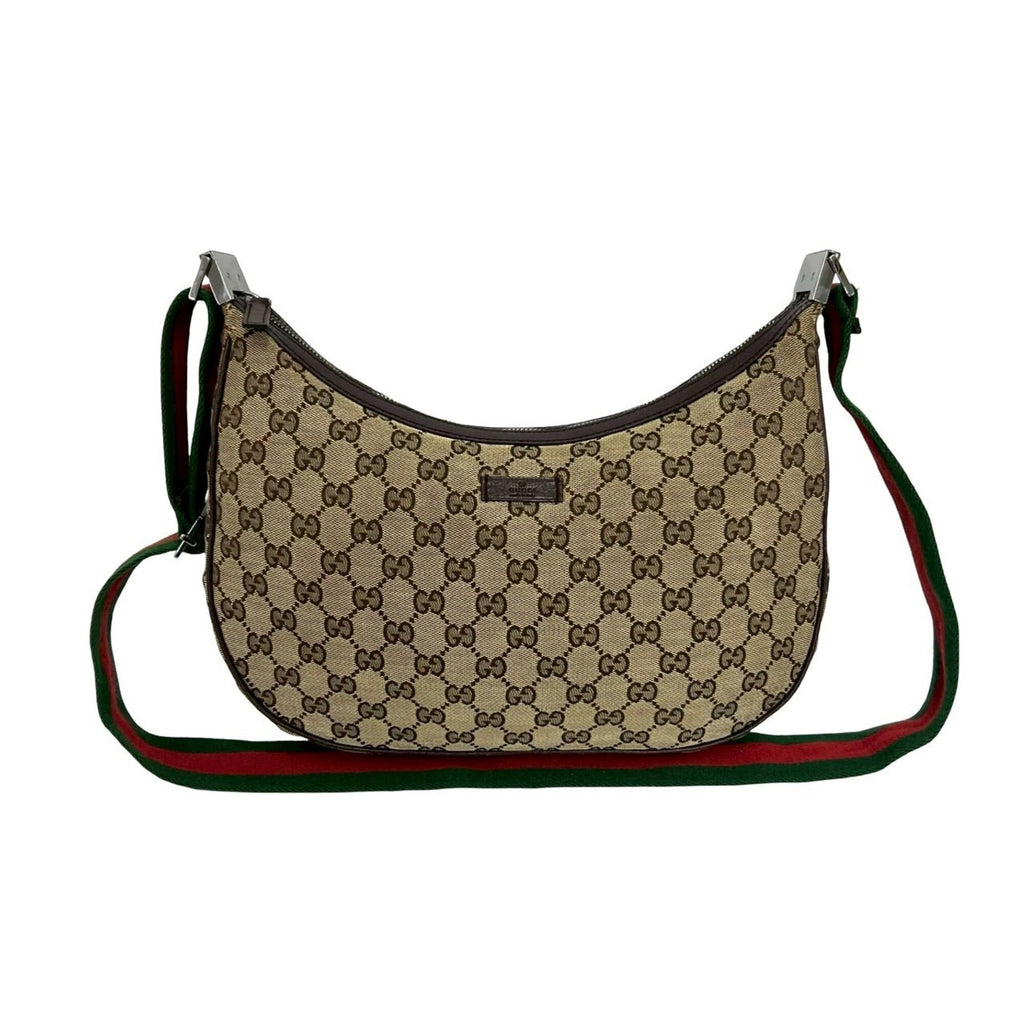 Gucci Brown Green Red Color Canvas Leather Pochette Shoulder Bag (Pre-Owned)