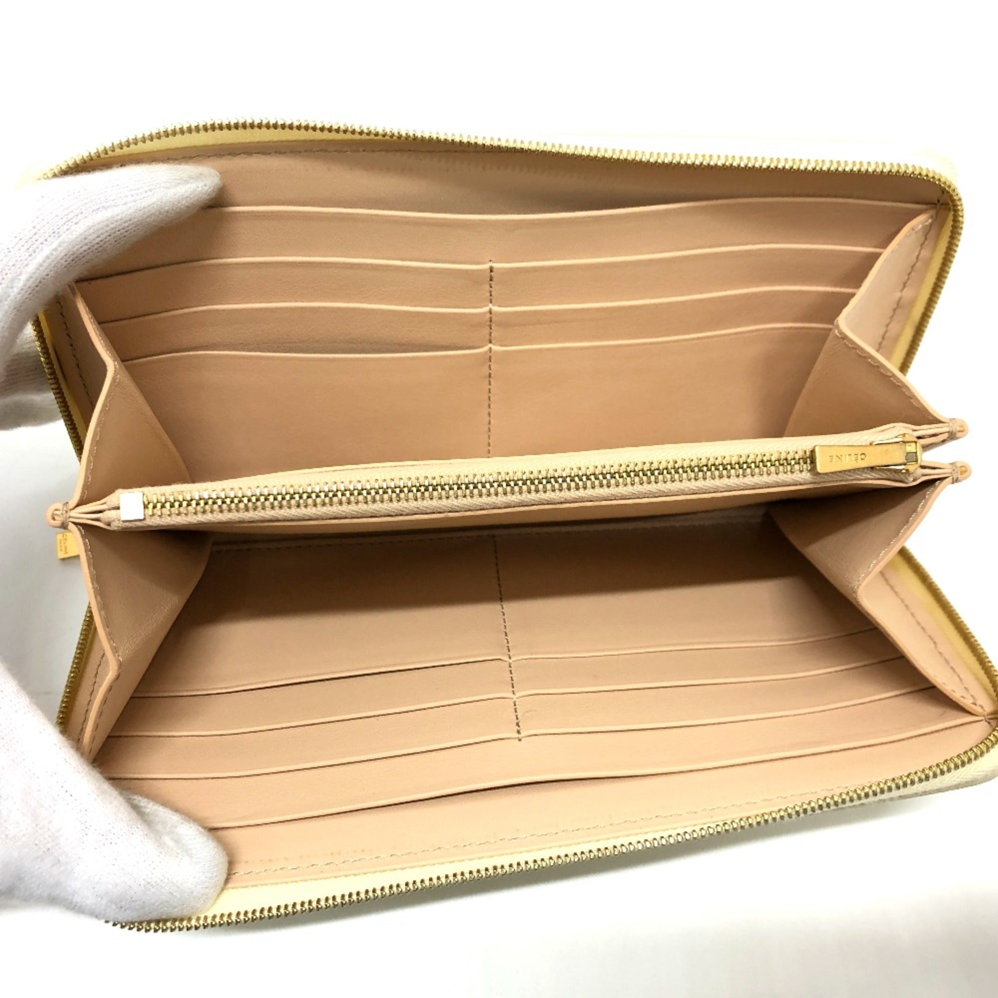 Celine Beige Leather Long Wallet (Bi-Fold)