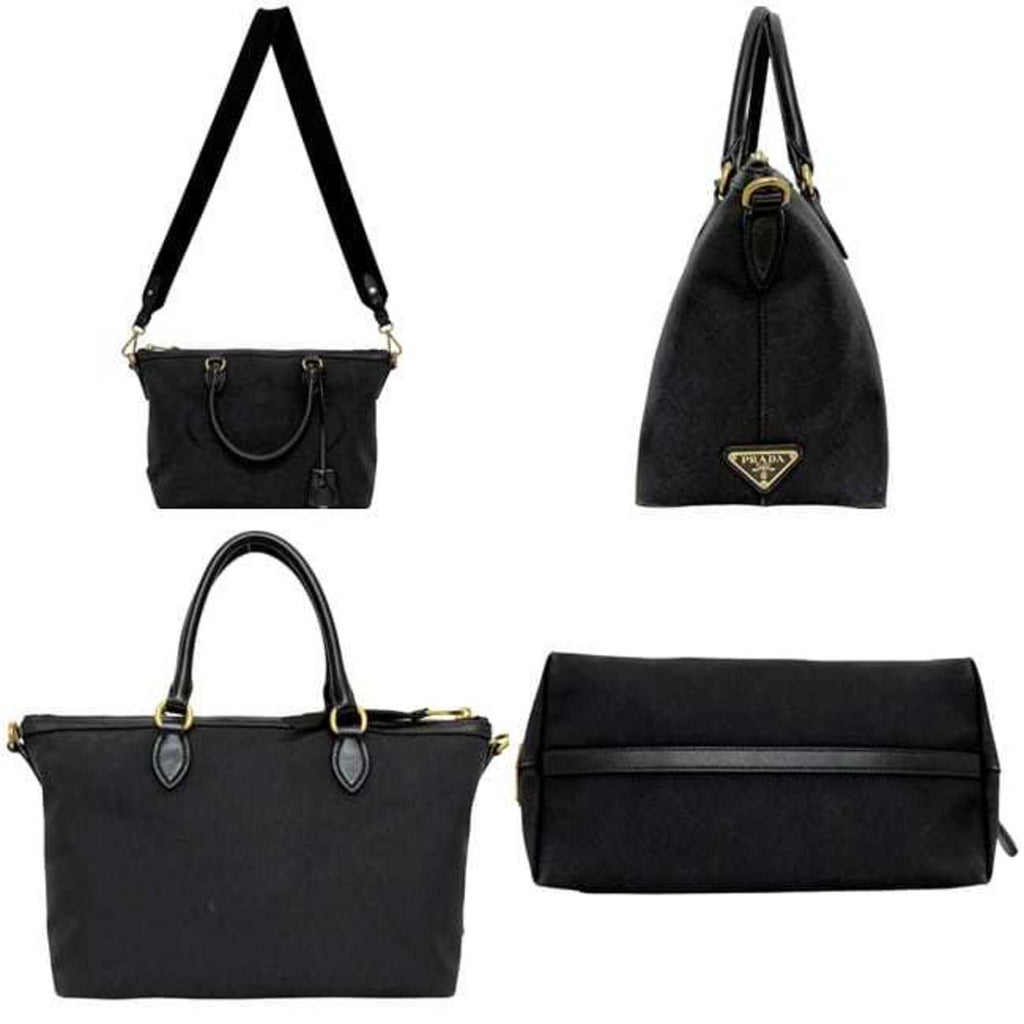 Prada Black Nero Canvas Jacquard Leather Shoulder Bag Tote Bag