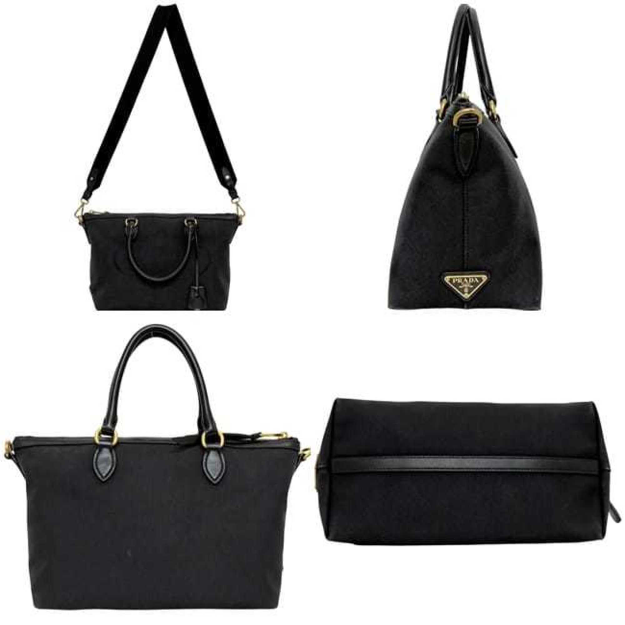 Prada Black Nero Canvas Jacquard Leather Shoulder Bag Tote Bag