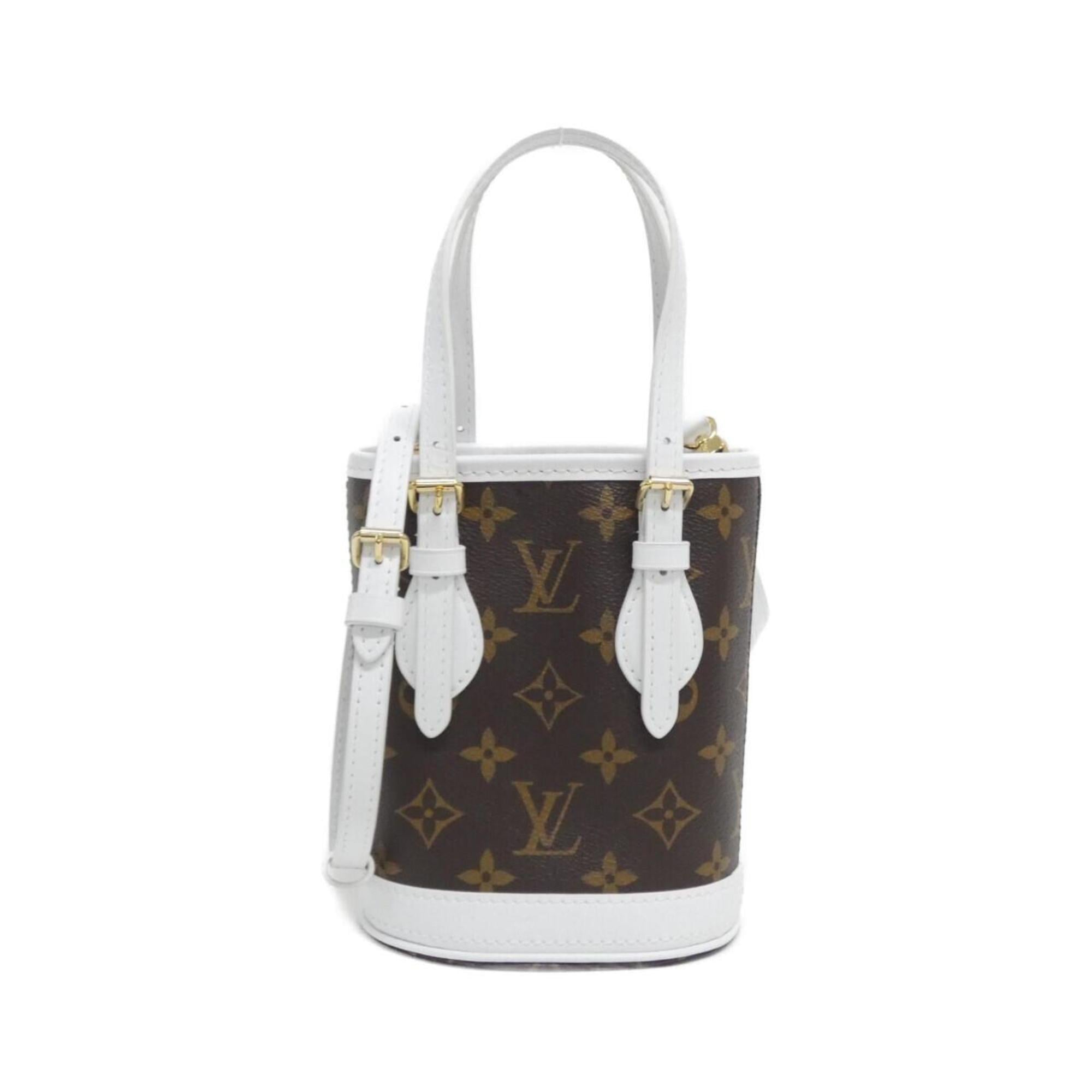 Louis Vuitton Blanc Marron Coated Canvas Leather Handbag