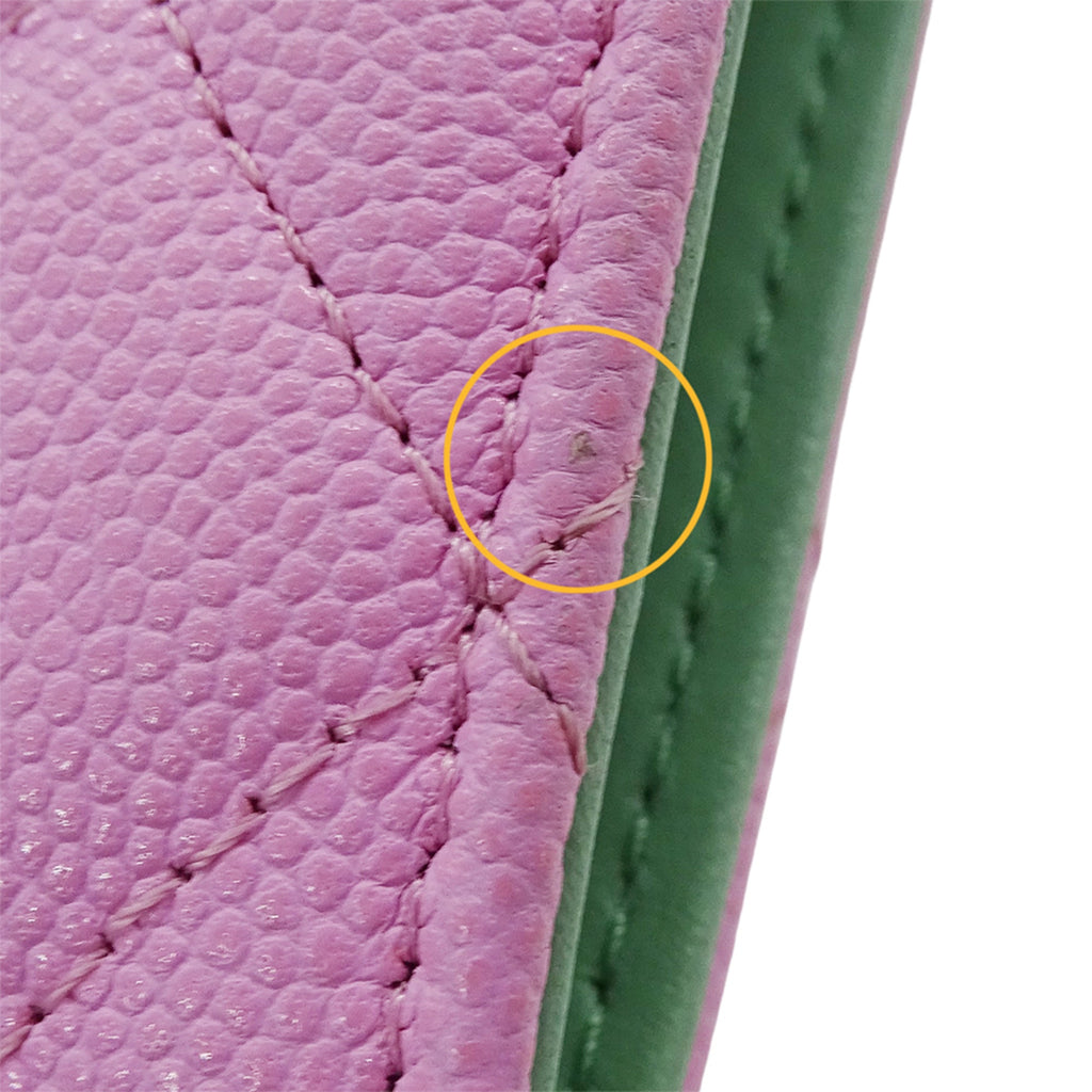 Chanel Green Pink Grained Calfskin Wallet (Bi-Fold)