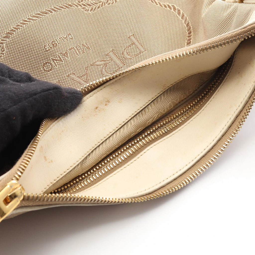 Prada Brown Ivory Canvas Leather Shoulder Bag