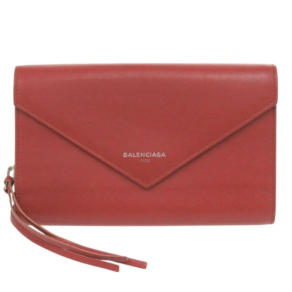 Balenciaga Red Color Leather Long Wallet (Bi-Fold)