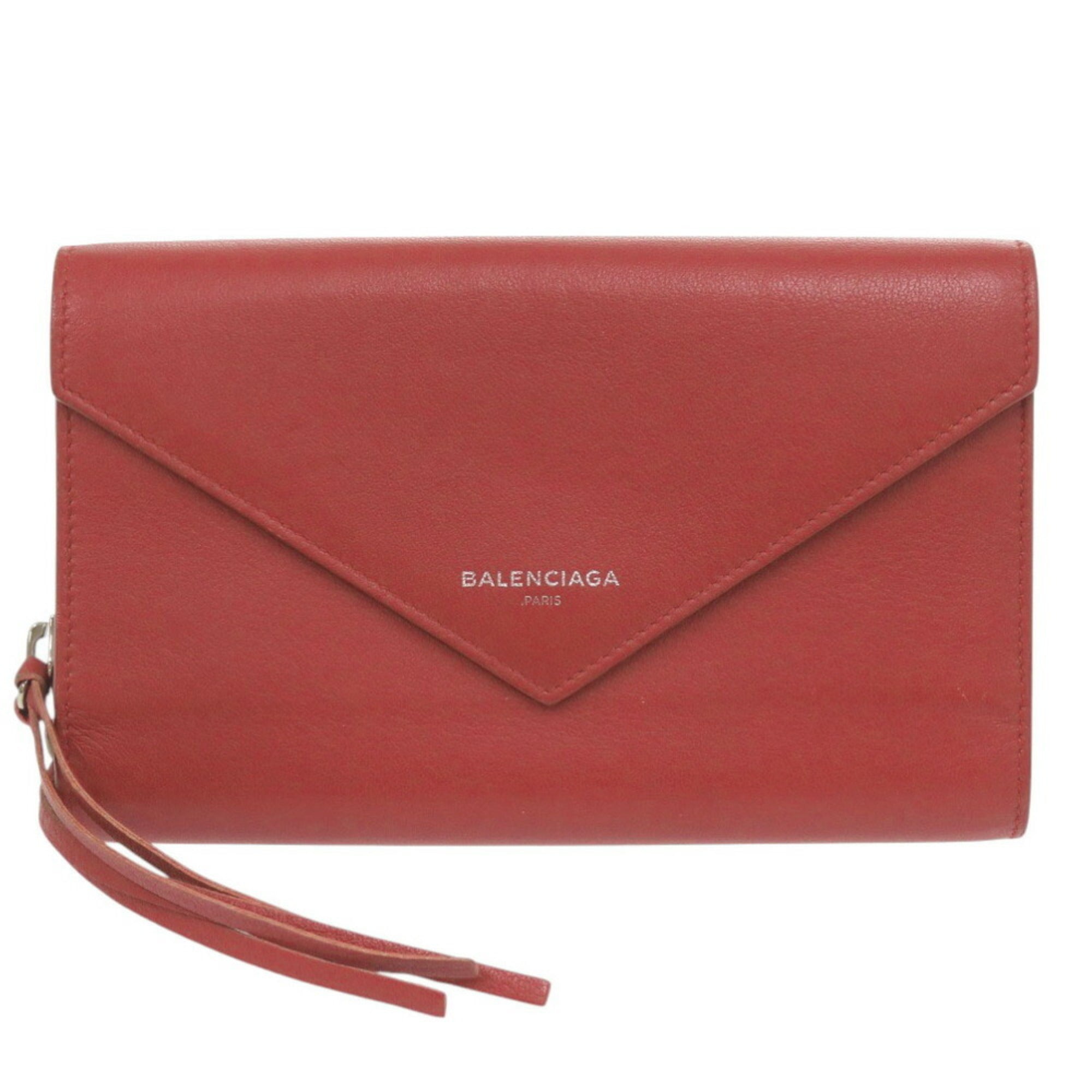 Balenciaga Red Color Leather Long Wallet (Bi-Fold)