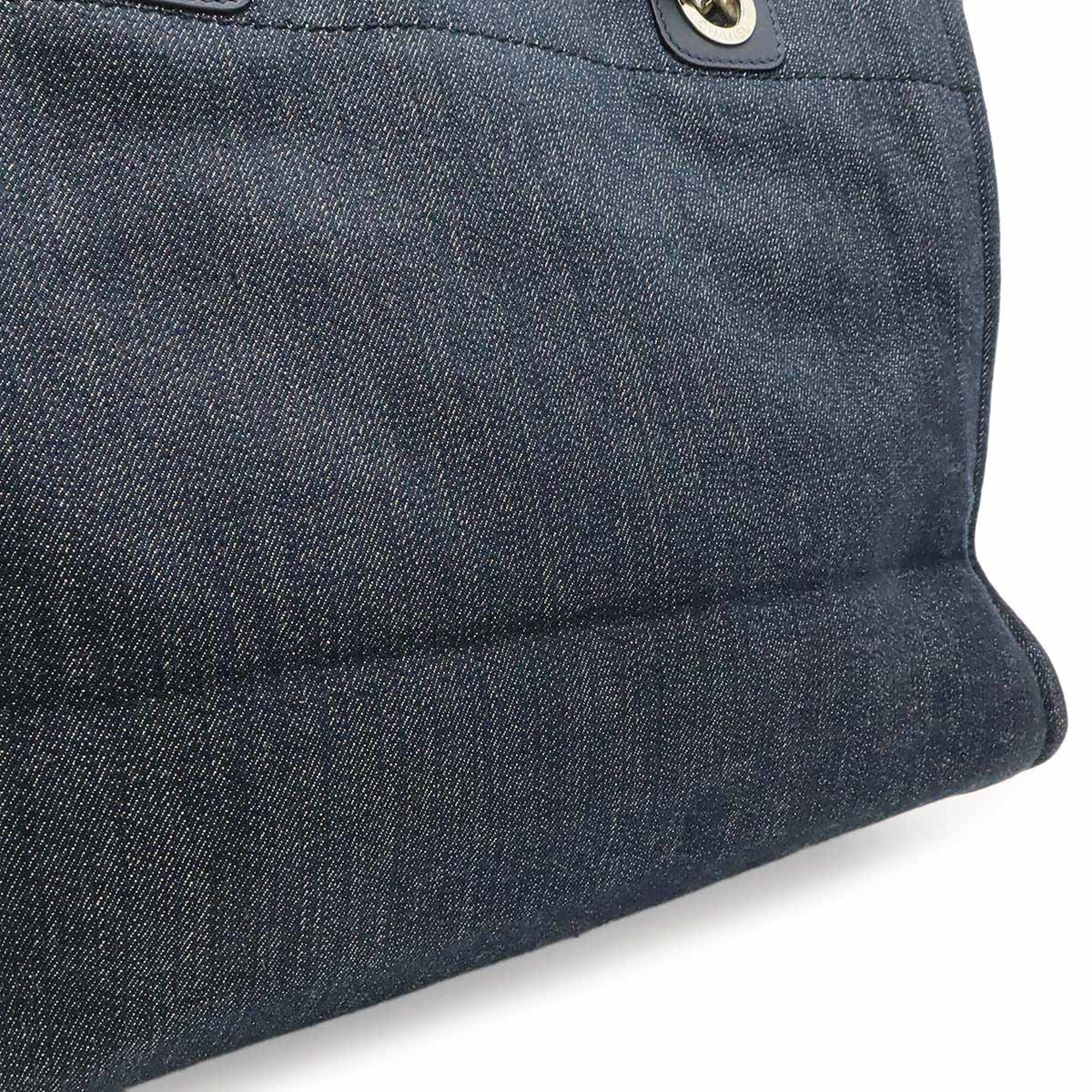 Chanel Navy Denim Leather Shoulder Bag Tote Bag