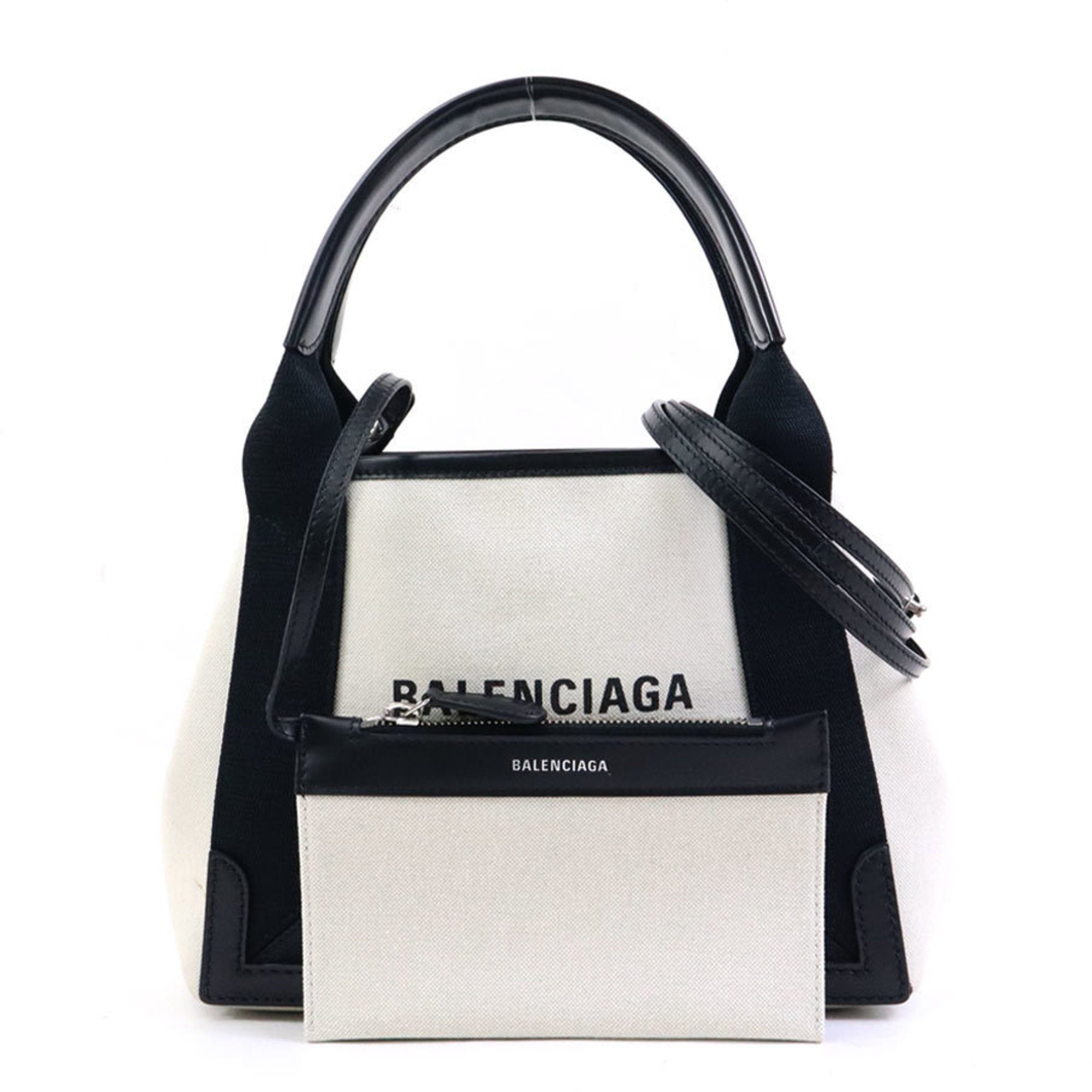 Balenciaga Black Ivory Canvas Leather Hand