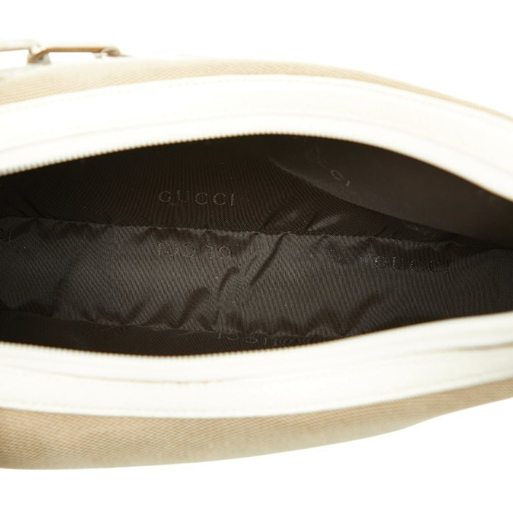 Gucci Beige White Canvas Leather Shoulder Bag (Pre-Owned)