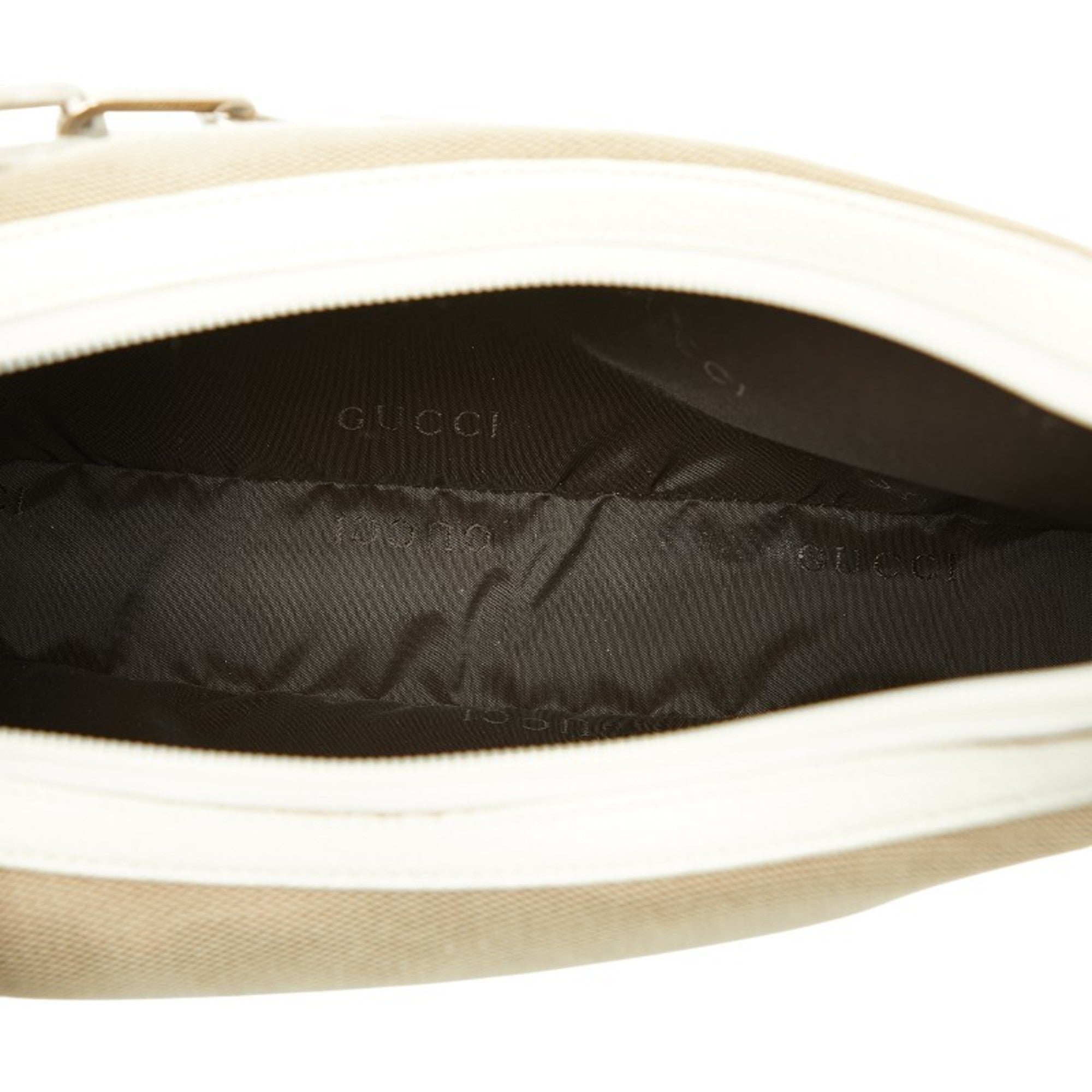 Gucci Beige White Canvas Leather Shoulder Bag (Pre-Owned)