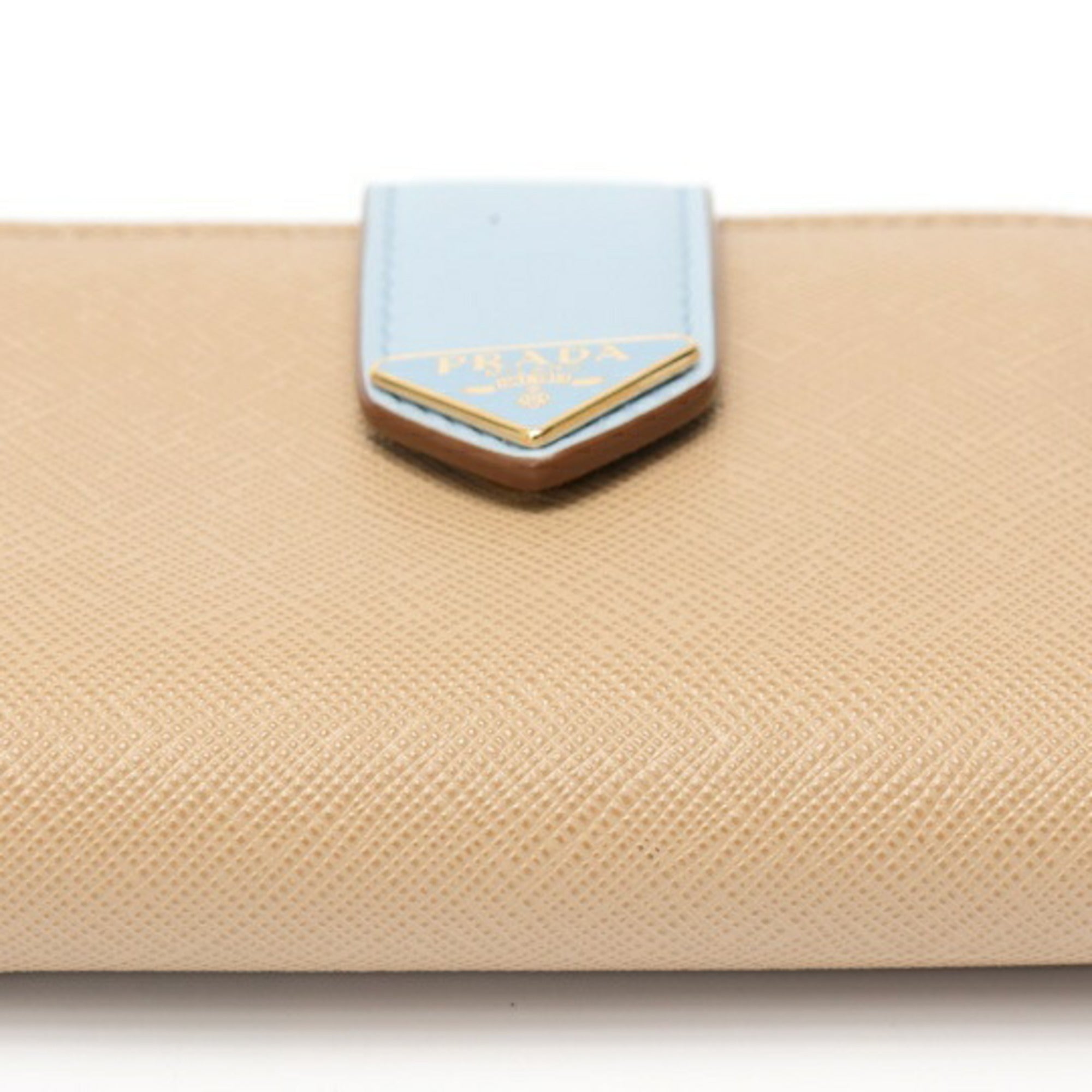 Prada Beige Light Blue Saffiano Wallet (Bi-Fold)