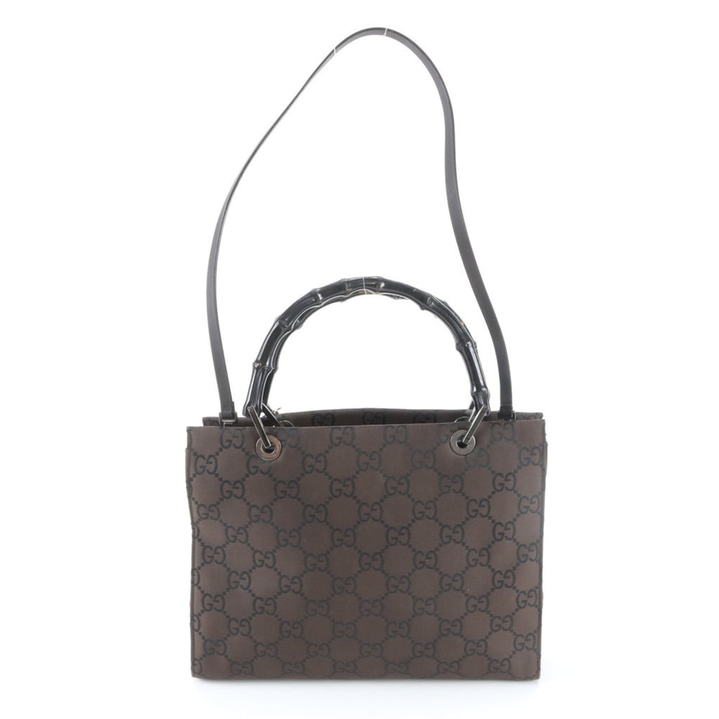 Gucci Bamboo Black Dark Brown Leather Nylon Handbag Shoulder Bag (Pre-Owned)