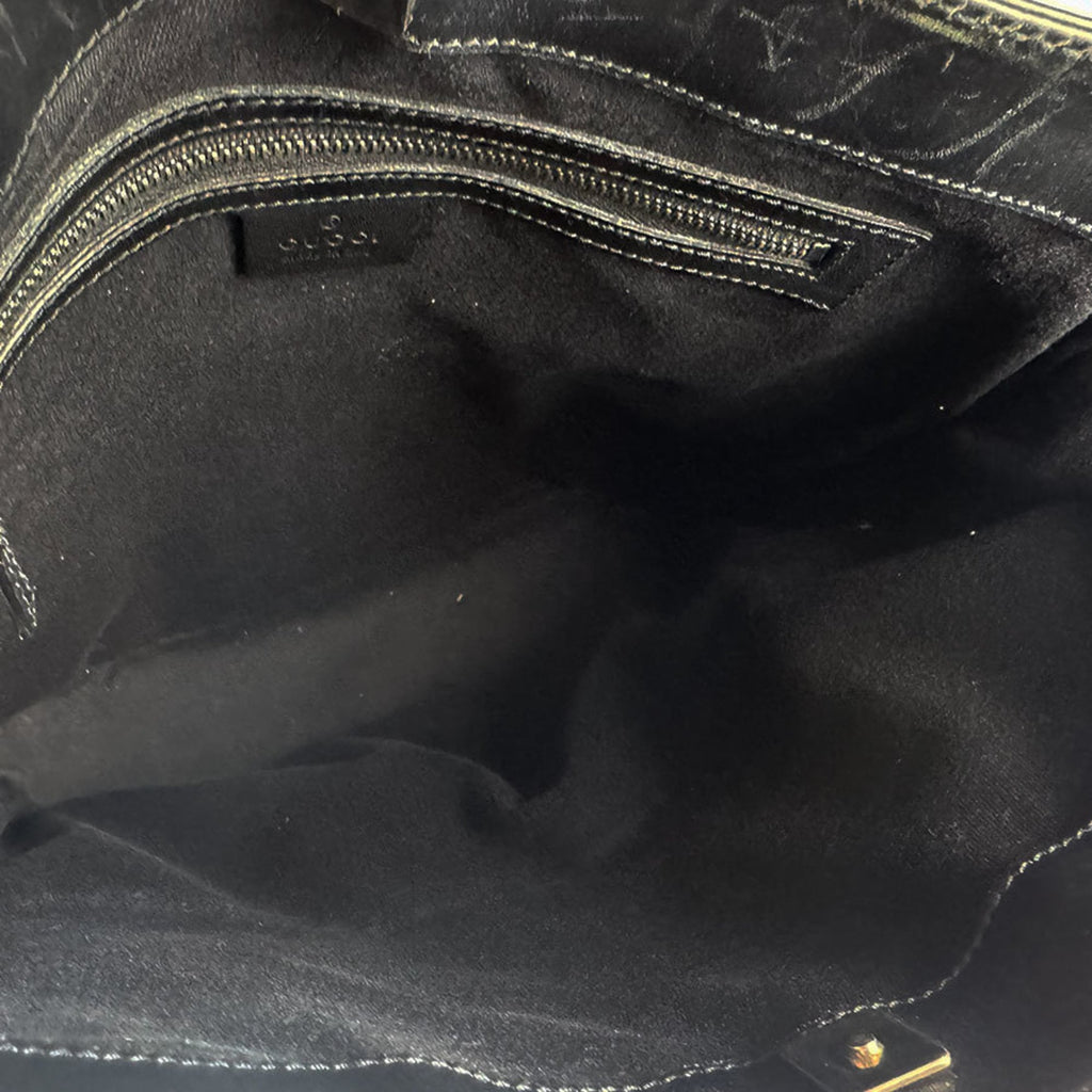 Gucci Black Gg Canvas Leather Shoulder Bag (Pre-Owned)