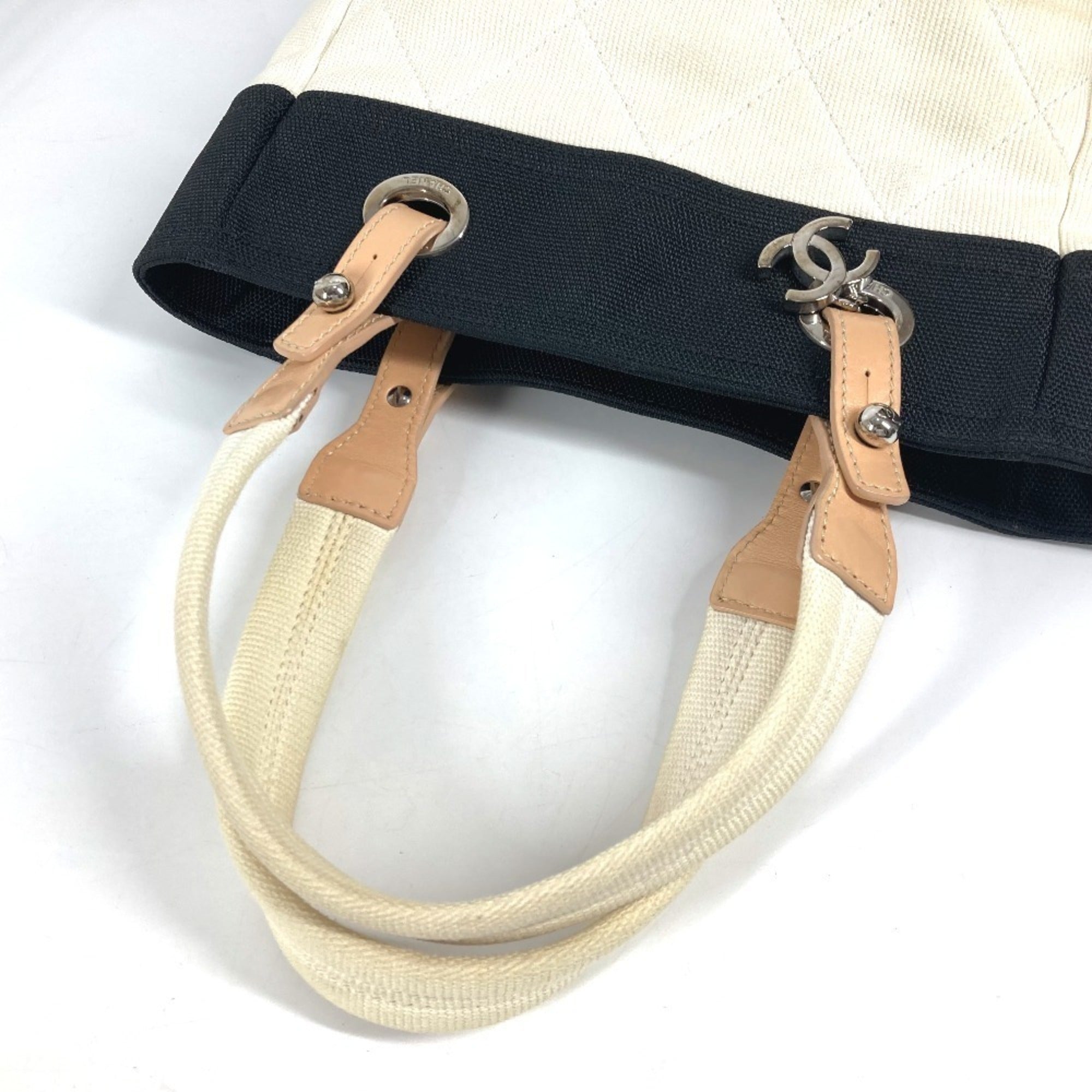 Chanel Black White Canvas Shoulder Bag Tote Bag