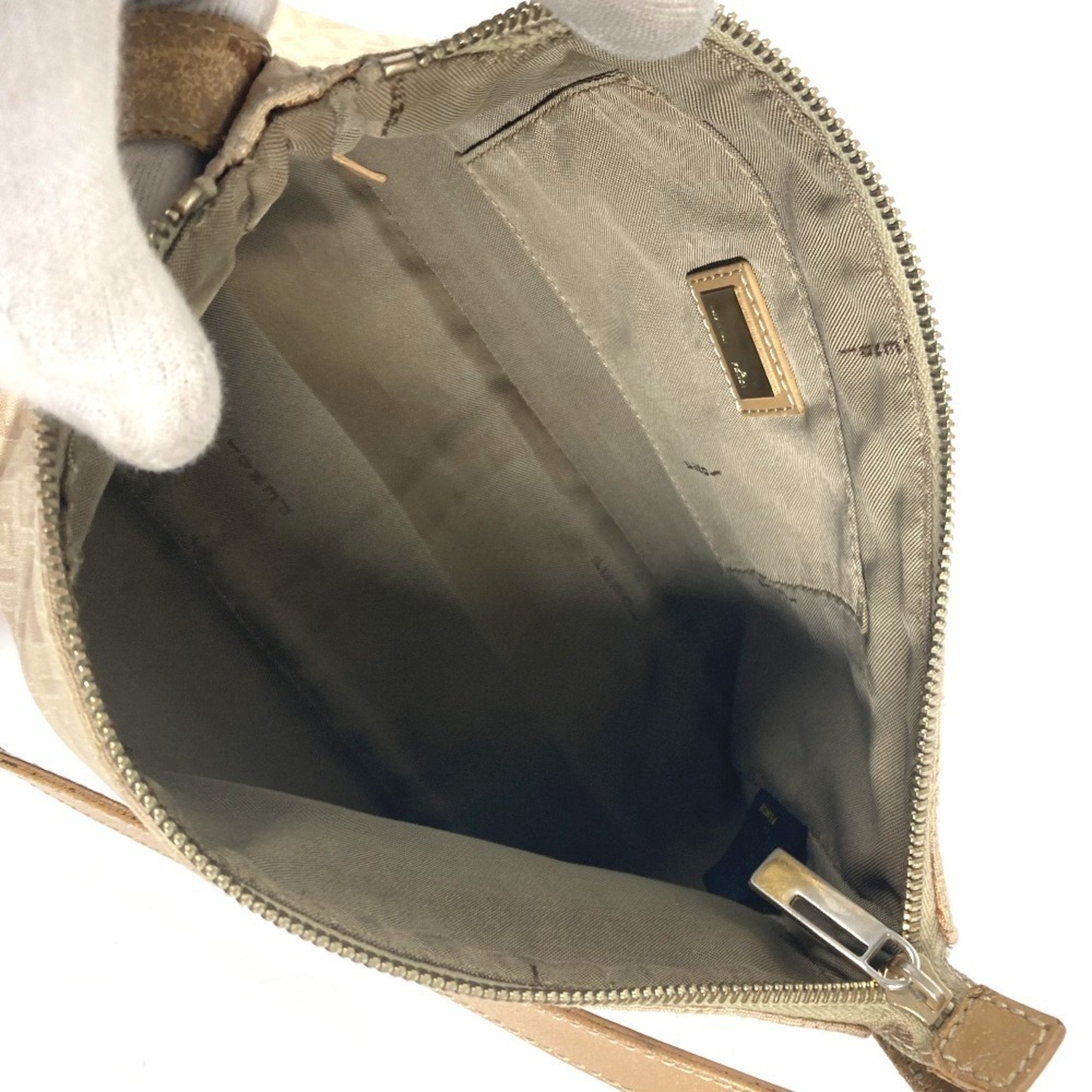 Fendi Beige Leather Canvas Shoulder Bag