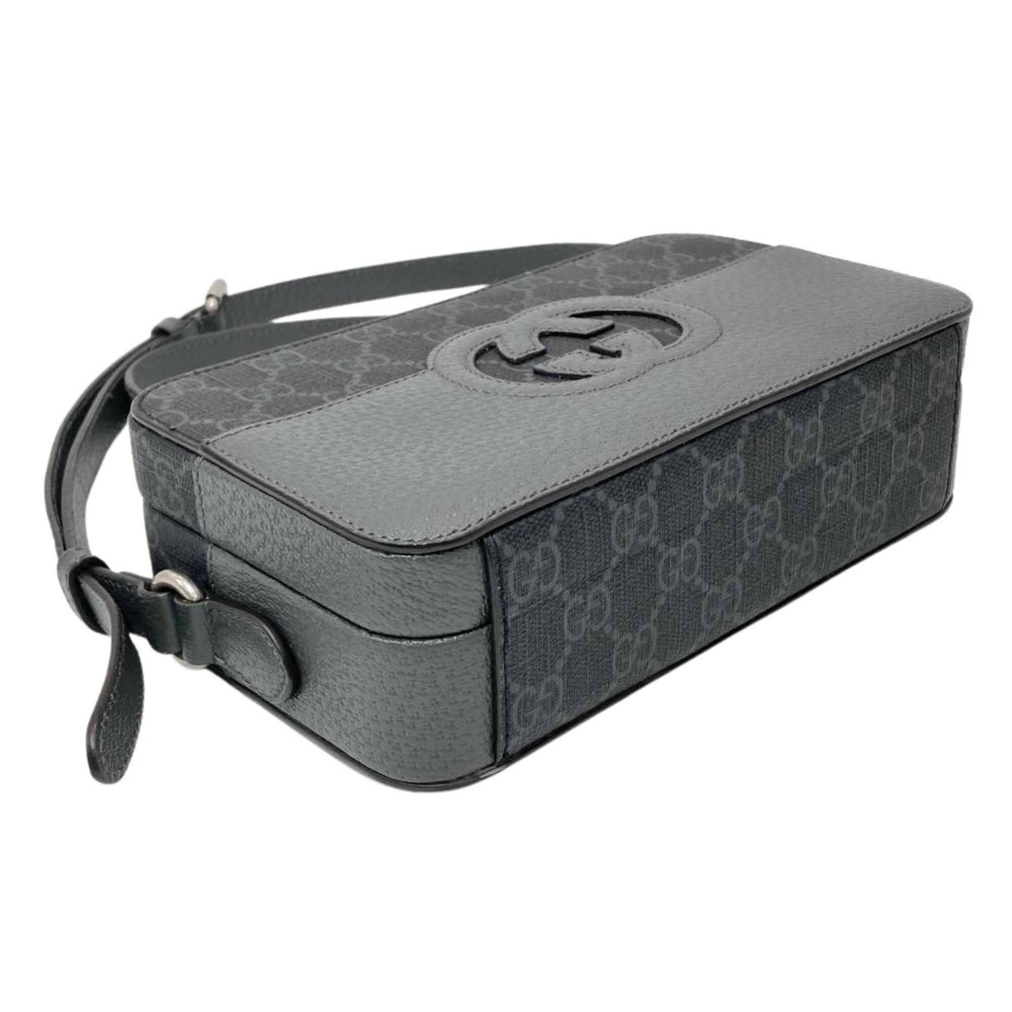 Gucci Black Gray Leather Gg Supreme Shoulder Bag (Pre-Owned)