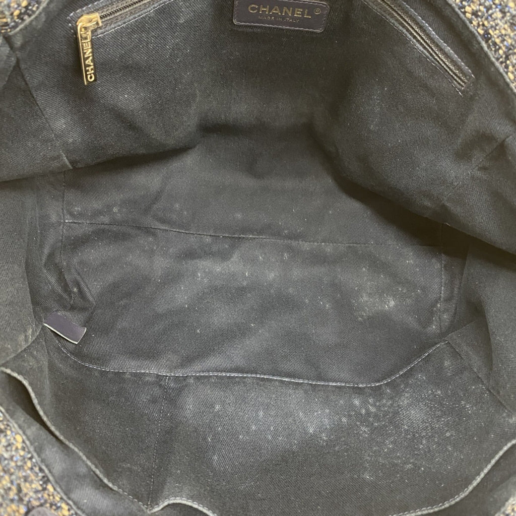 Chanel Beige Navy Tweed Tote Bag