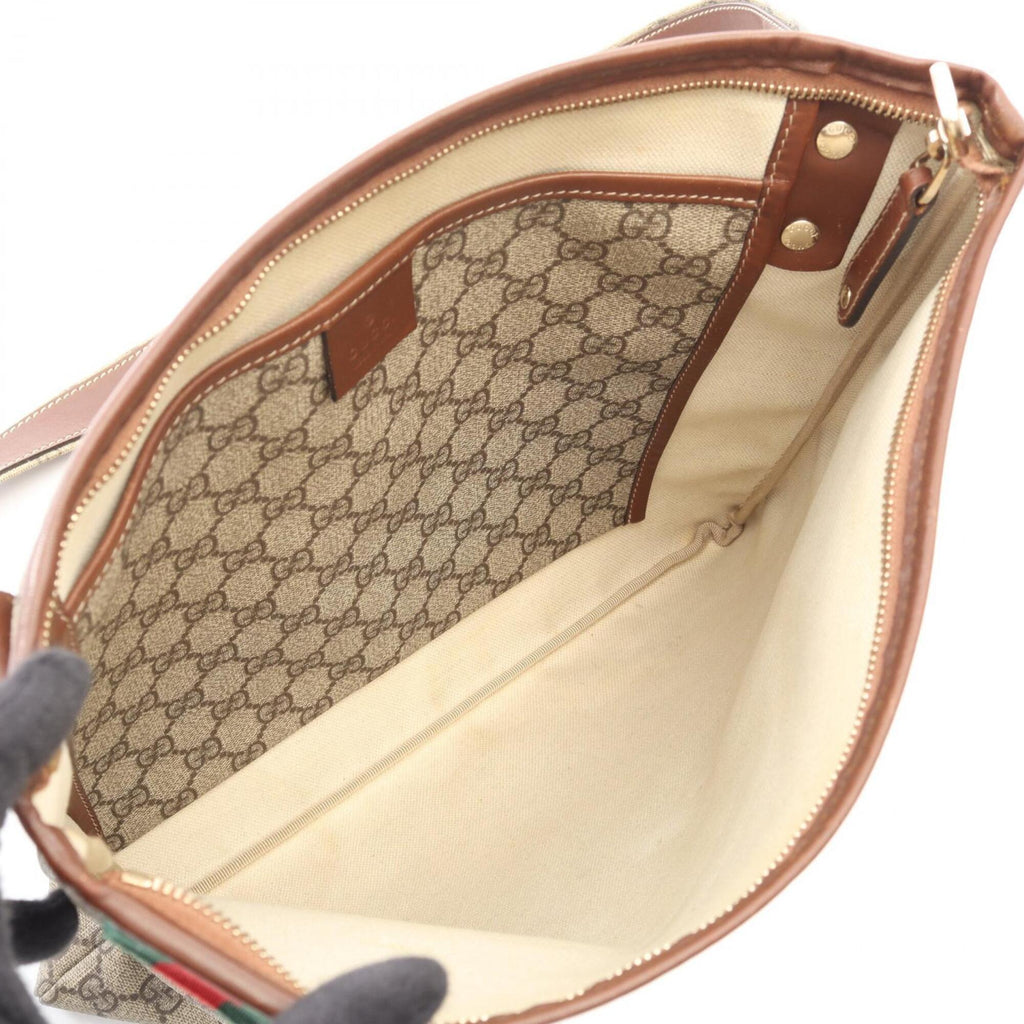 Gucci Beige Brown Pvc Coated Canvas Leather Handbag Shoulder Bag (Pre-Owned)