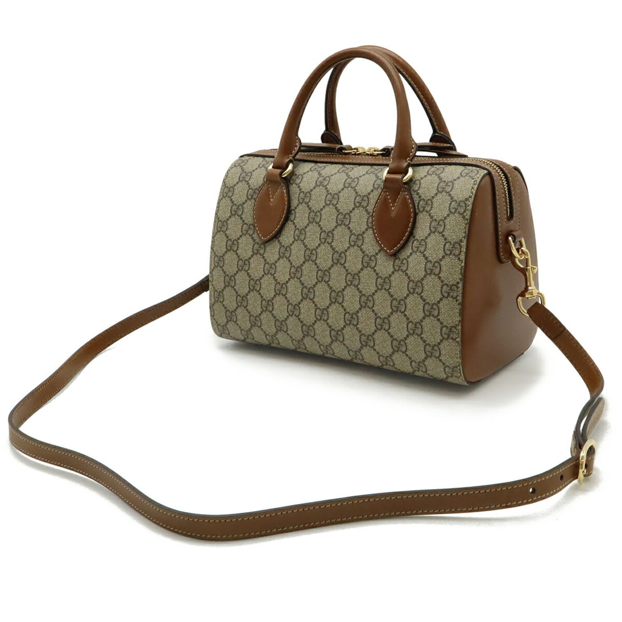 Gucci Beige Brown Gg Supreme Canvas Leather Handbag Shoulder Bag (Pre-Owned)