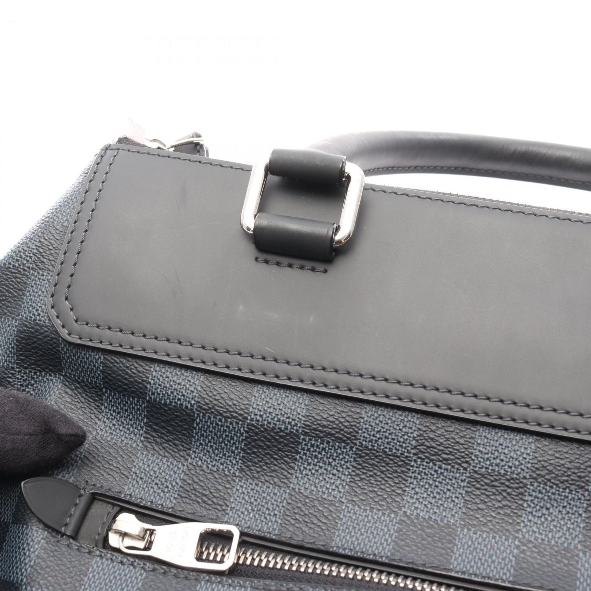 Louis Vuitton Black Blue Coated Canvas Leather Tote Bag