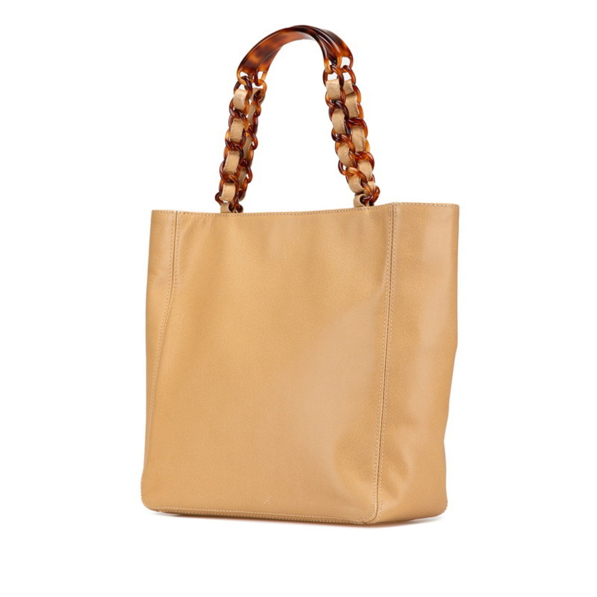 Chanel Beige Grained Calfskin Plastic Shoulder Bag Tote Bag