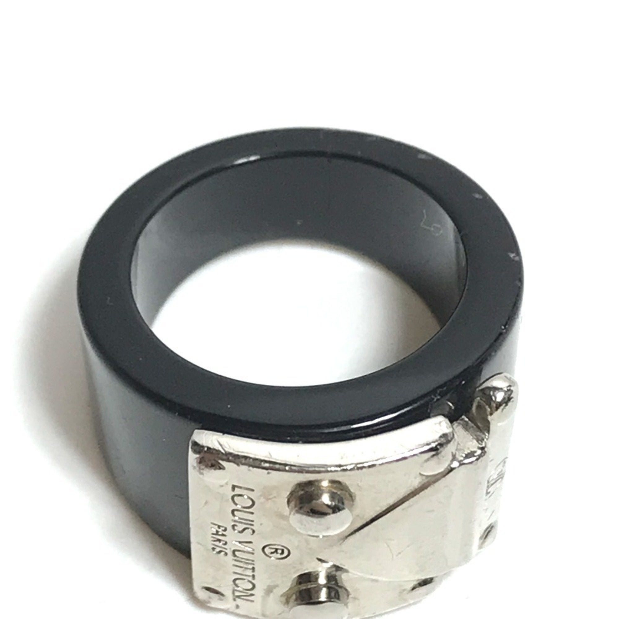 Louis Vuitton Silver Black Plastic Band Ring