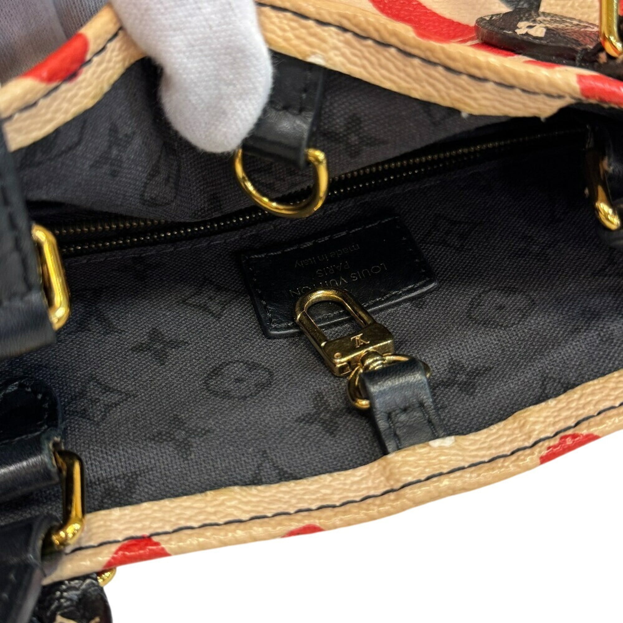 Louis Vuitton Beige Black Multi-Color Red Color Leather Handbag Shoulder Bag Tote Bag