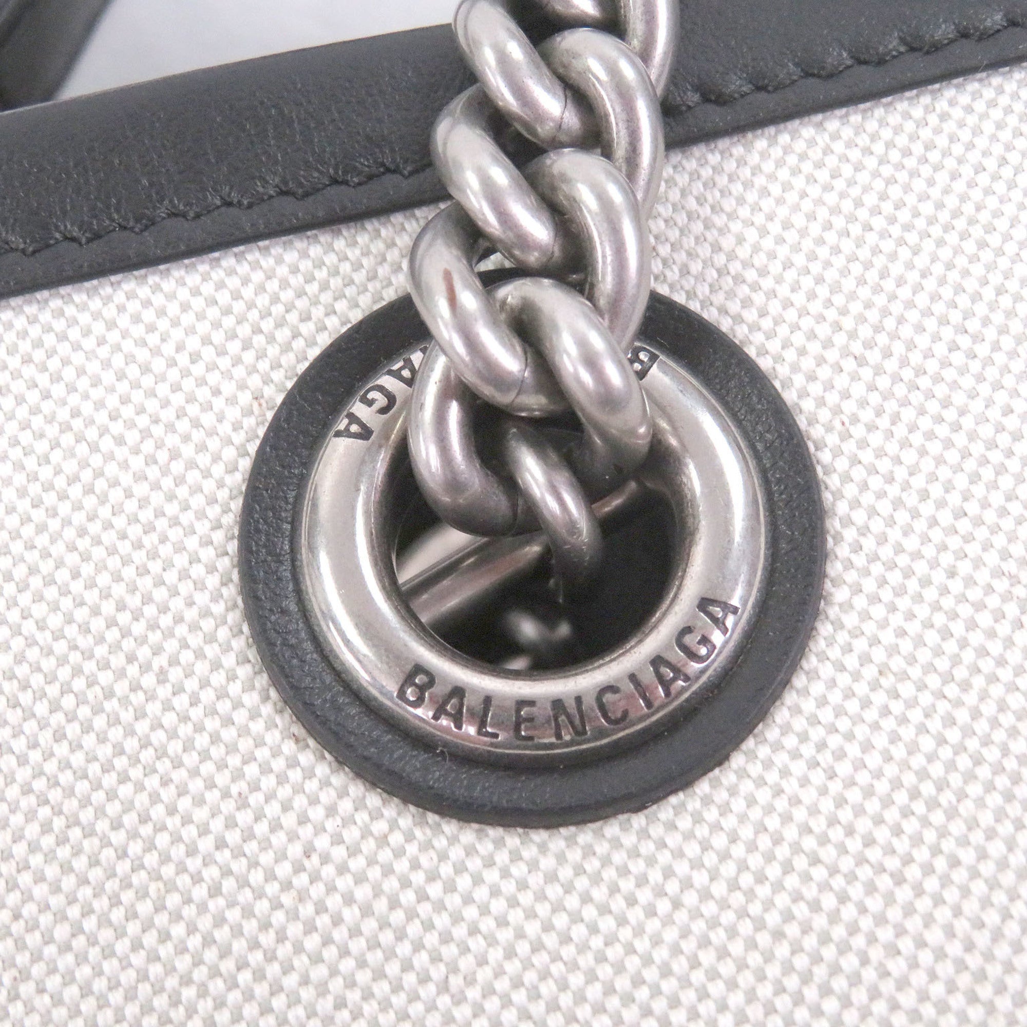 Balenciaga Black Light Beige Canvas Leather Handbag Tote