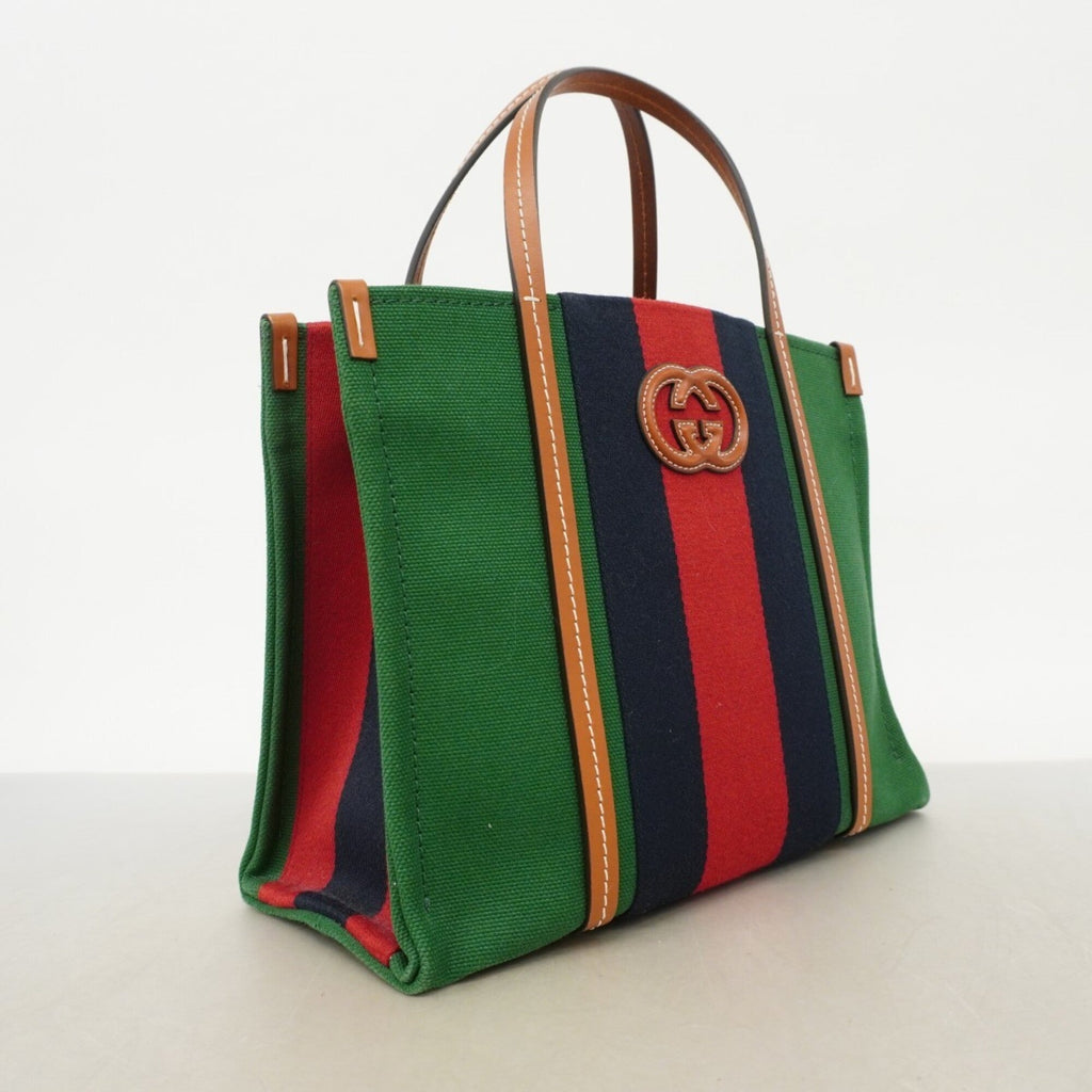 Gucci Brown Green Canvas Tote Bag (Pre-Owned)