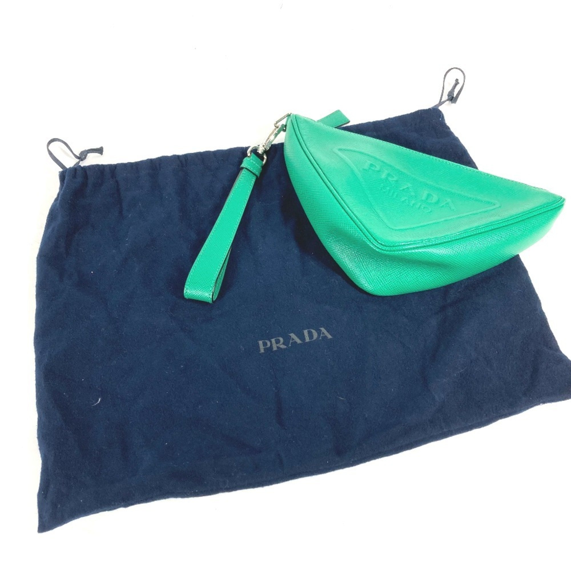 Prada Green Saffiano Triangle Clutch Bag Pouch