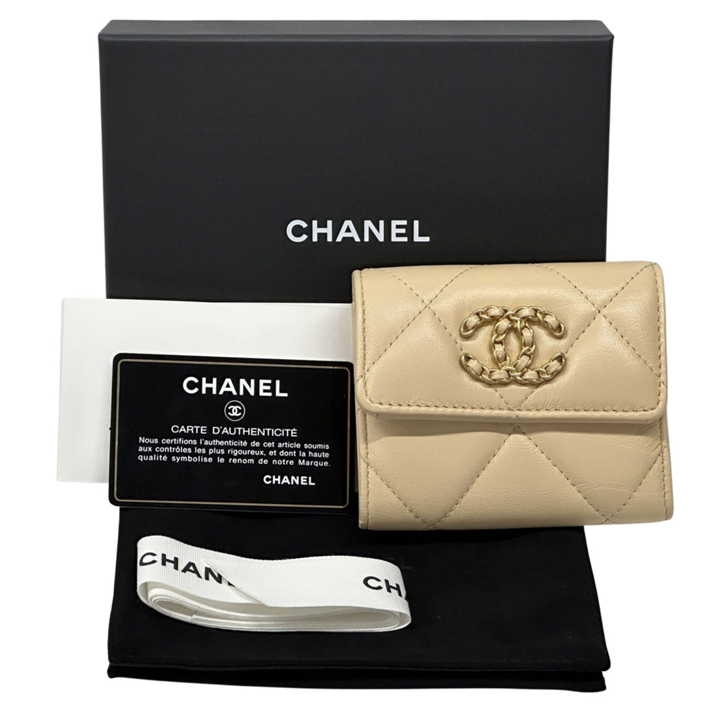 Chanel Beige Gold Leather Wallet (Bi-Fold)