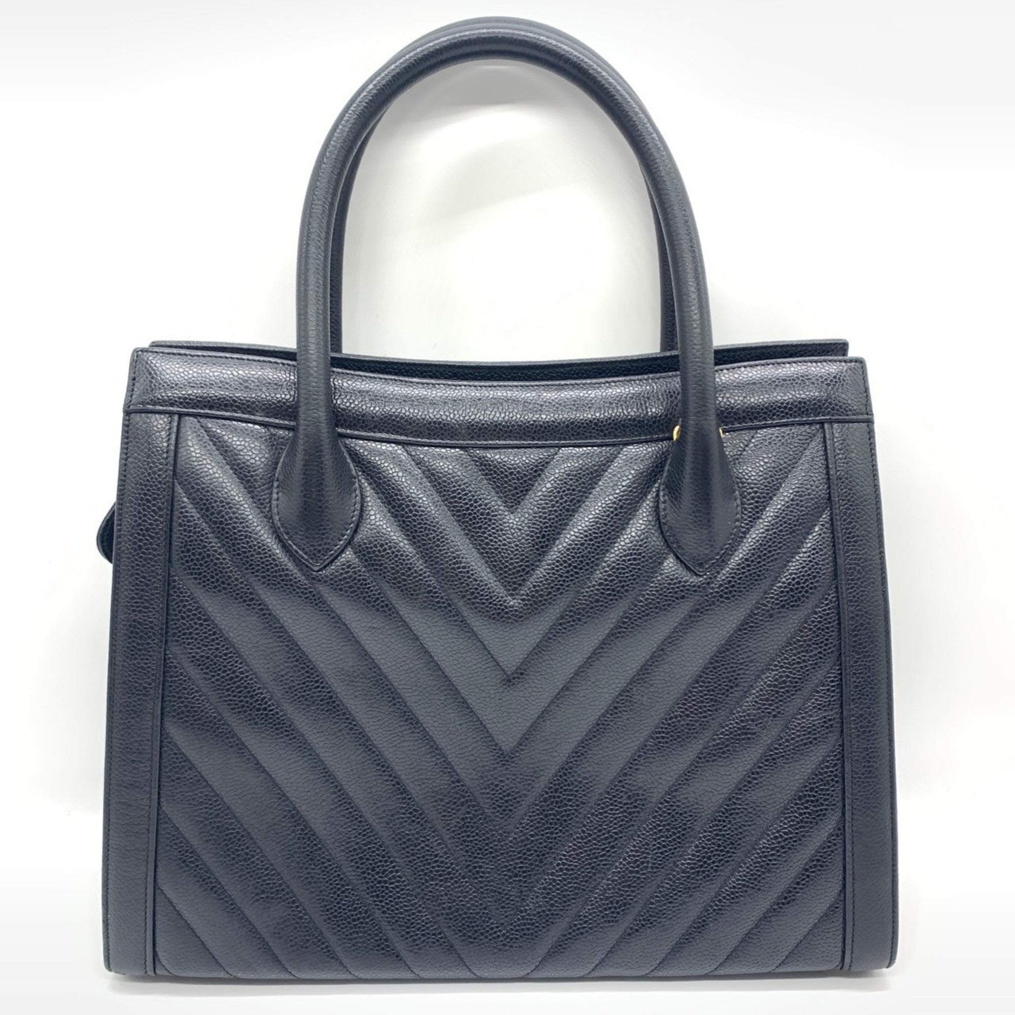 Chanel Black Grained Calfskin Handbag Tote Bag