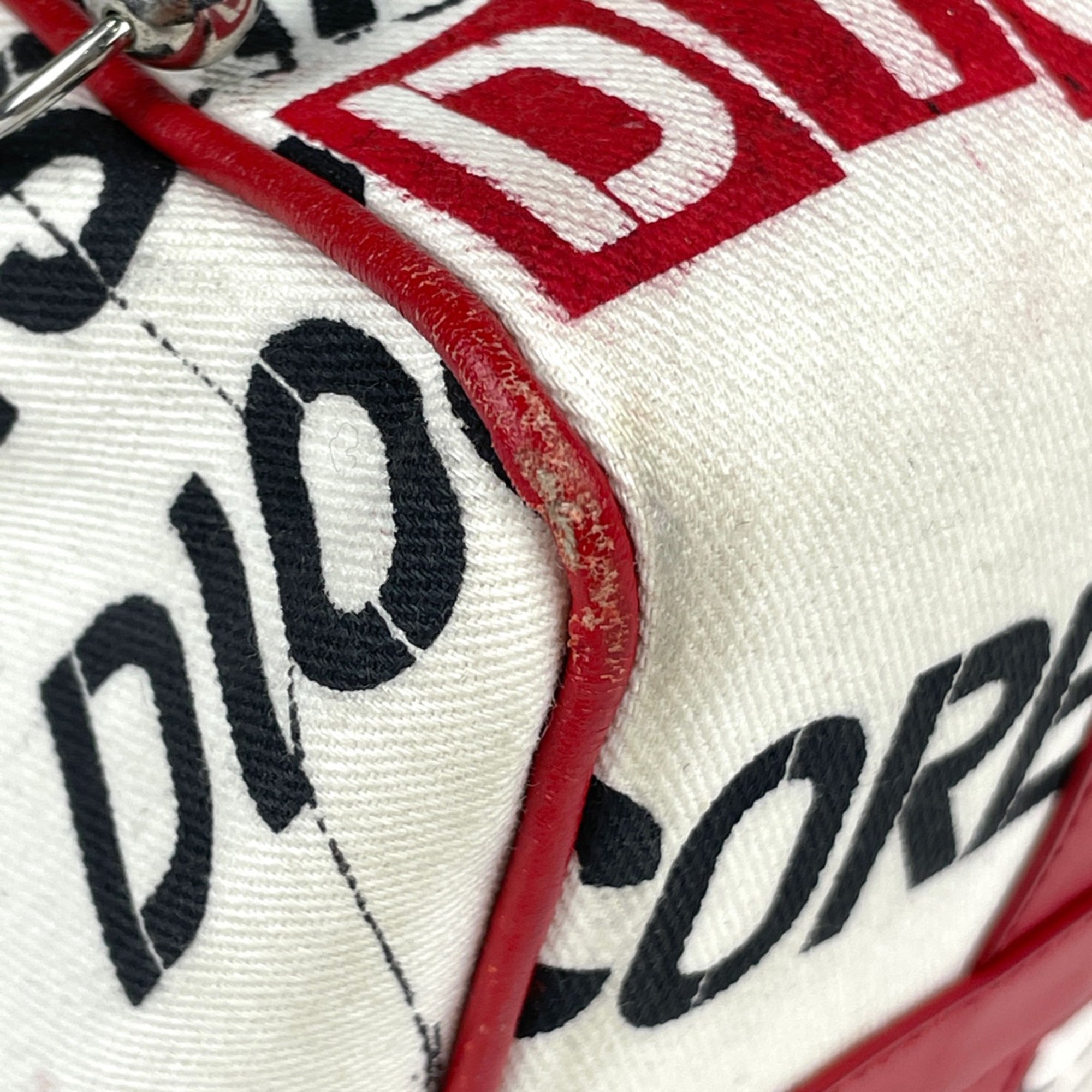 Christian Dior Blue Red Color White Canvas Leather Handbag (Pre-Owned)