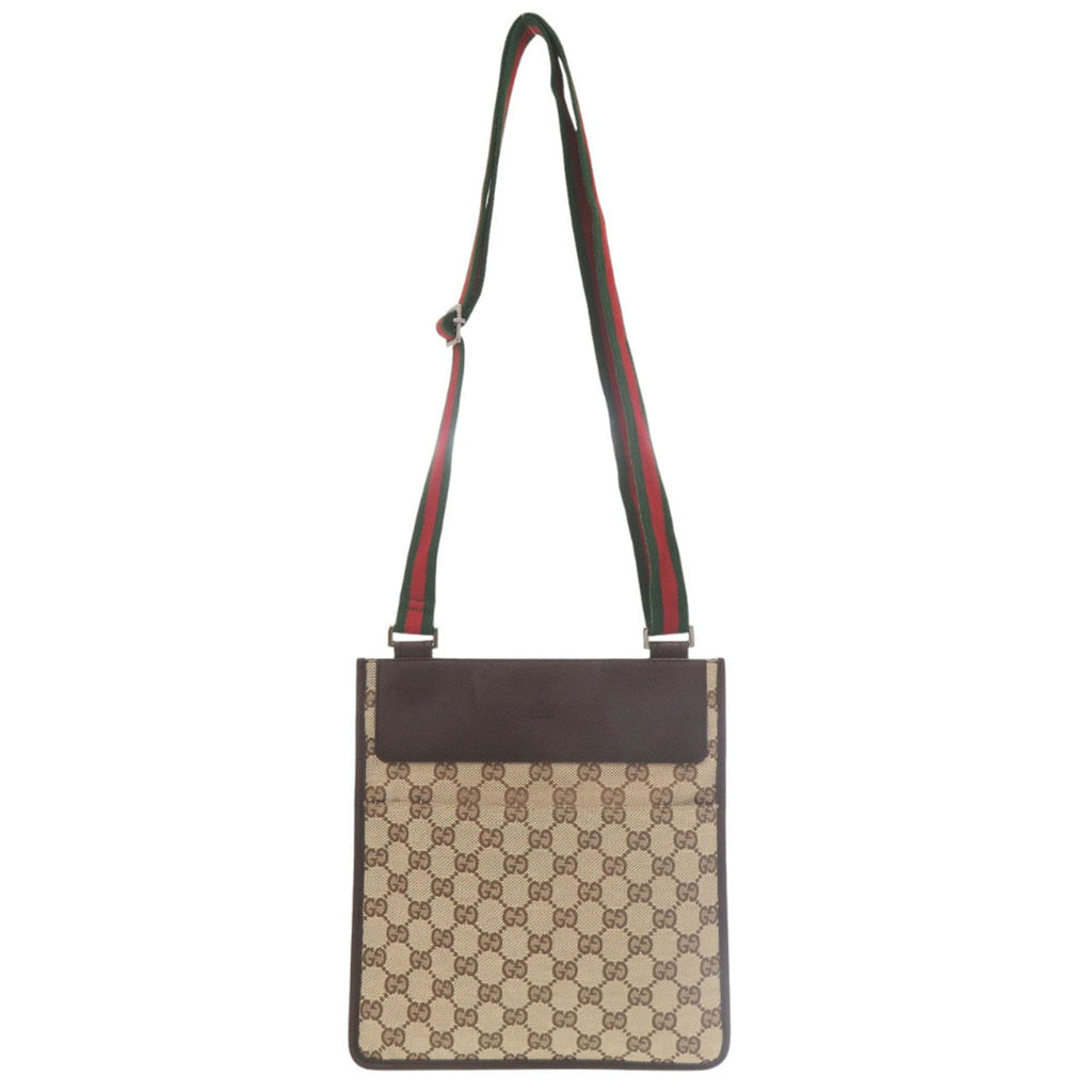 Gucci Brown Green Red Color Gg Canvas Leather Messenger Bag Sling Bag (Pre-Owned)