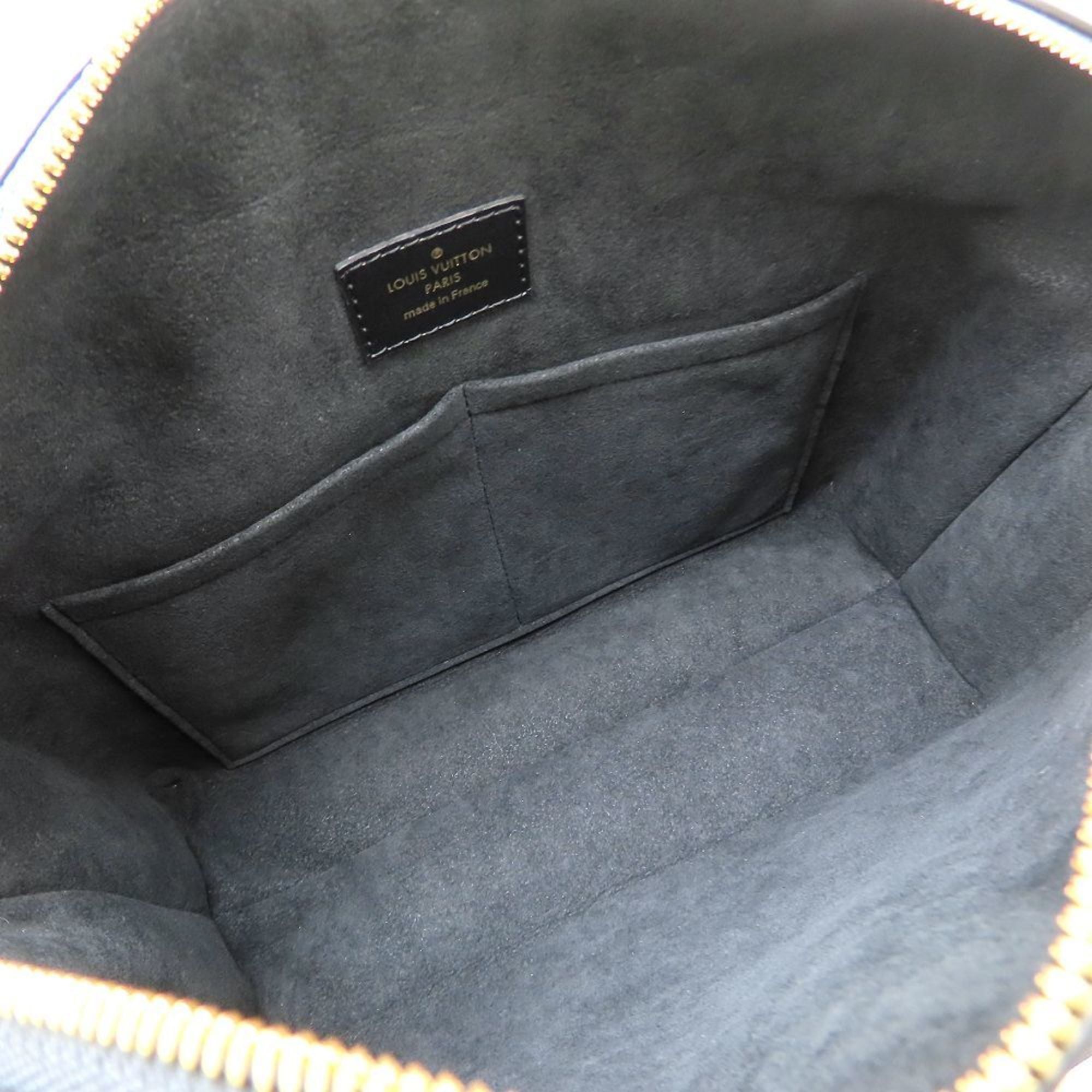Louis Vuitton Black Brown Canvas Leather Handbag