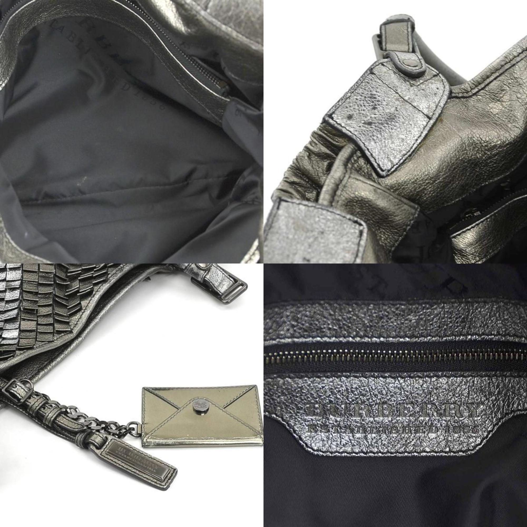 Burberry Metallic Gray Leather Shoulder Bag