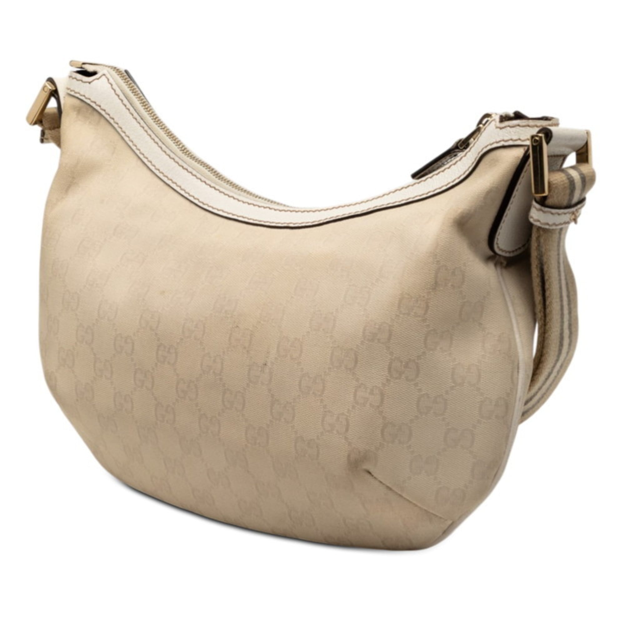 Gucci Beige White Gg Canvas Shoulder Bag (Pre-Owned)