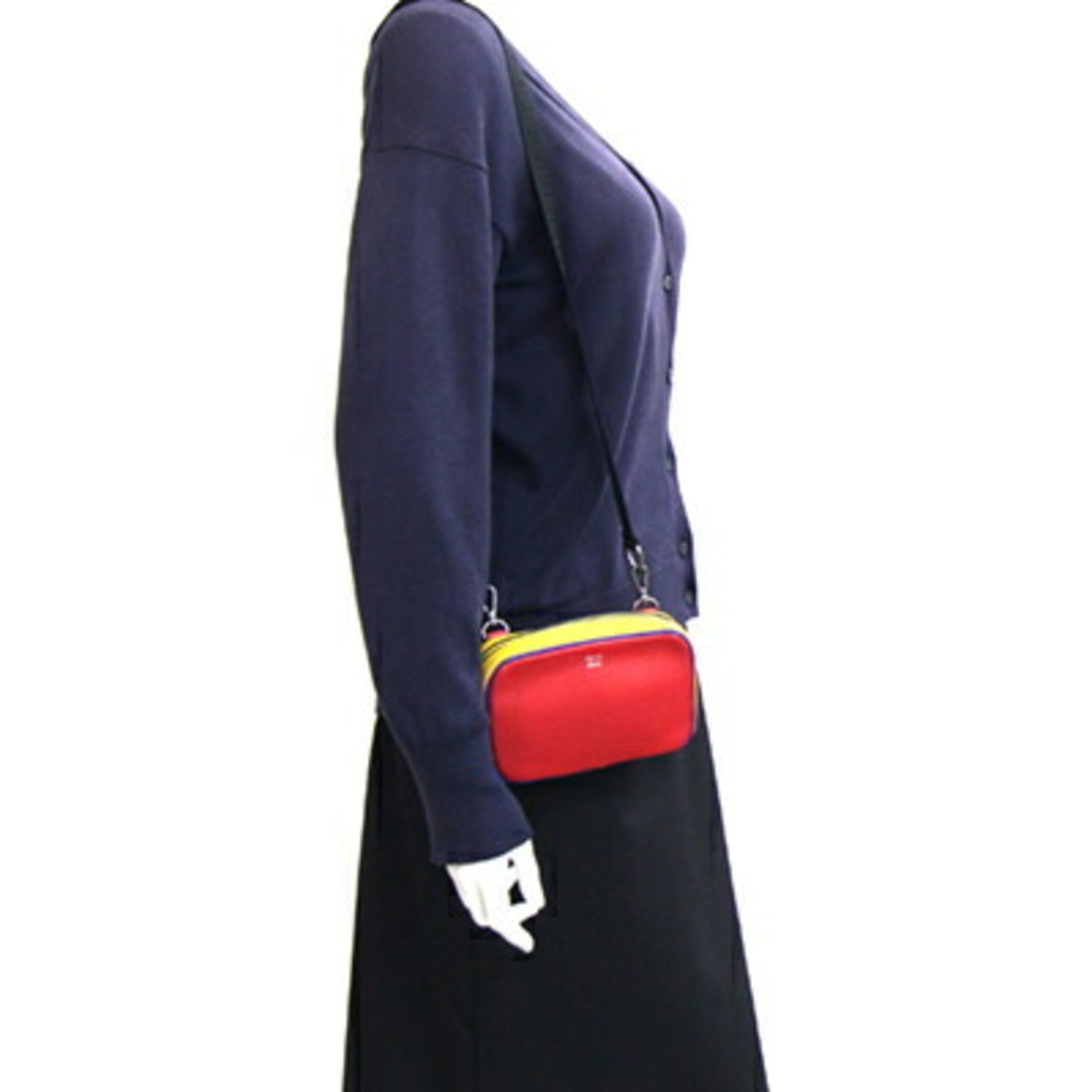 Fendi Blue Red Color Yellow Leather Pochette Shoulder Bag