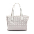 Chanel Gray Silver Leather Nylon Canvas Handbag Tote Bag