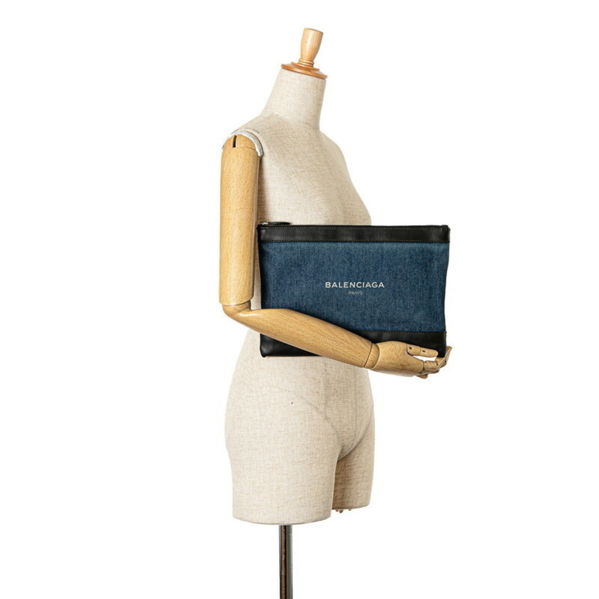Balenciaga Black Denim Leather Clutch