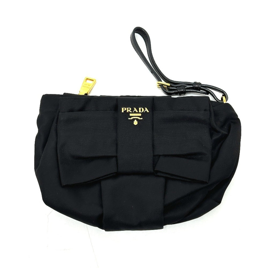 Prada Black Leather Nylon Pouch