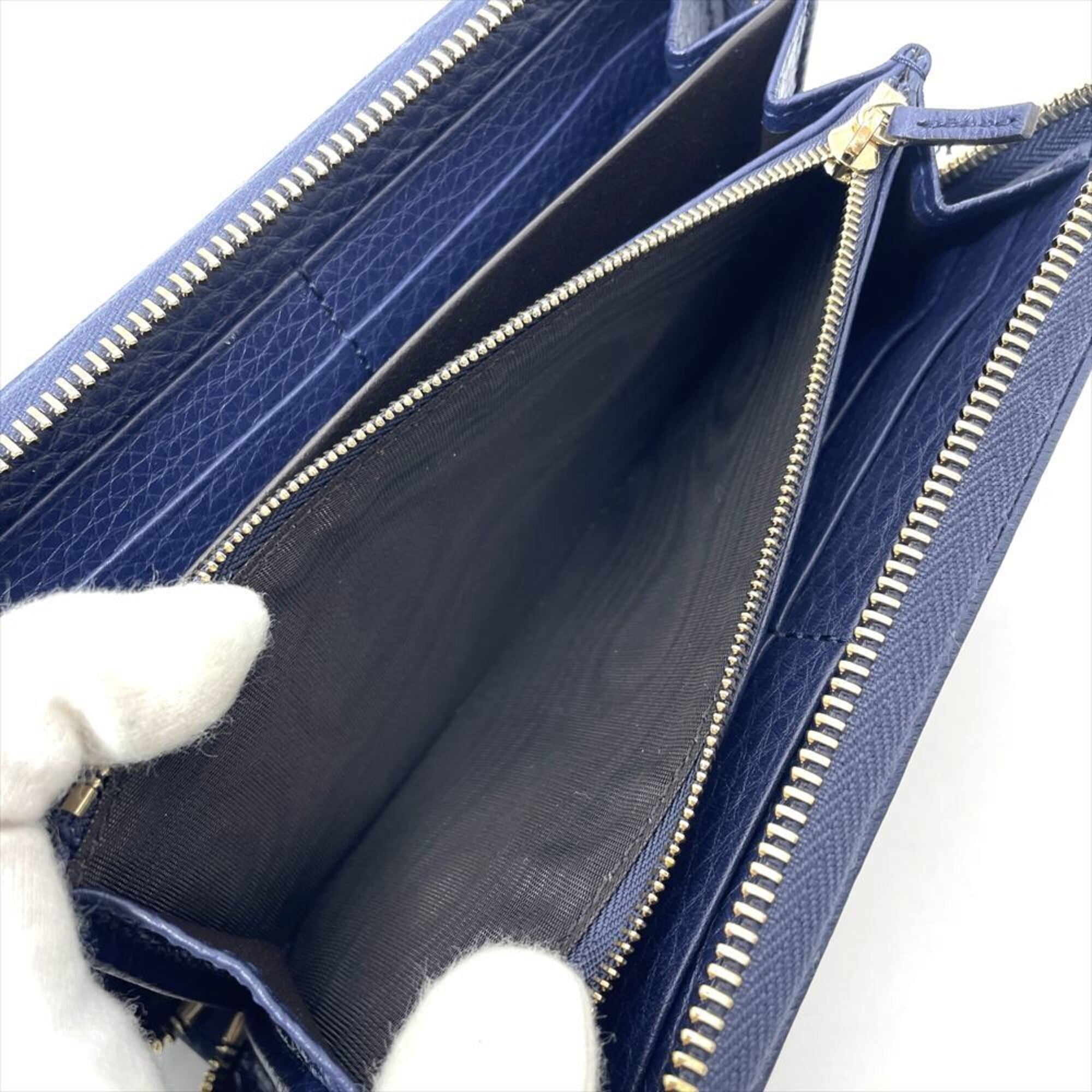 Gucci Navy Gg Leather Canvas Long Wallet (Bi-Fold) (Pre-Owned)